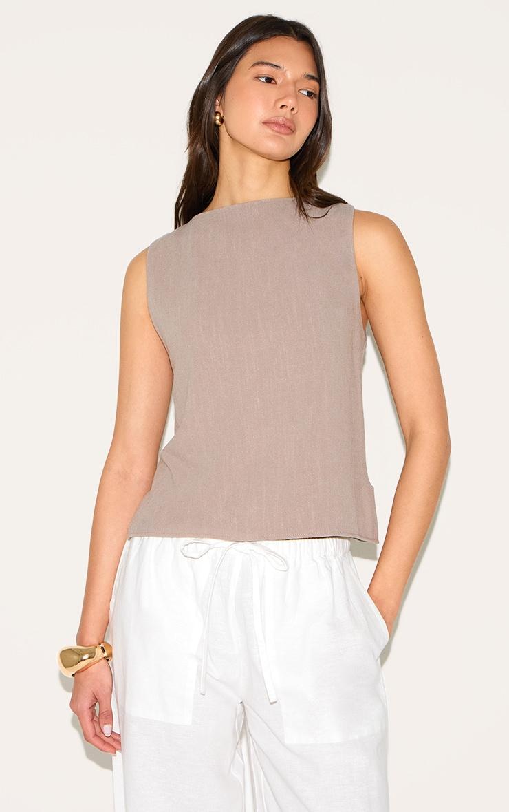 Mushroom Lightweight Woven Asymmetric Ruched Crop Top Product Image