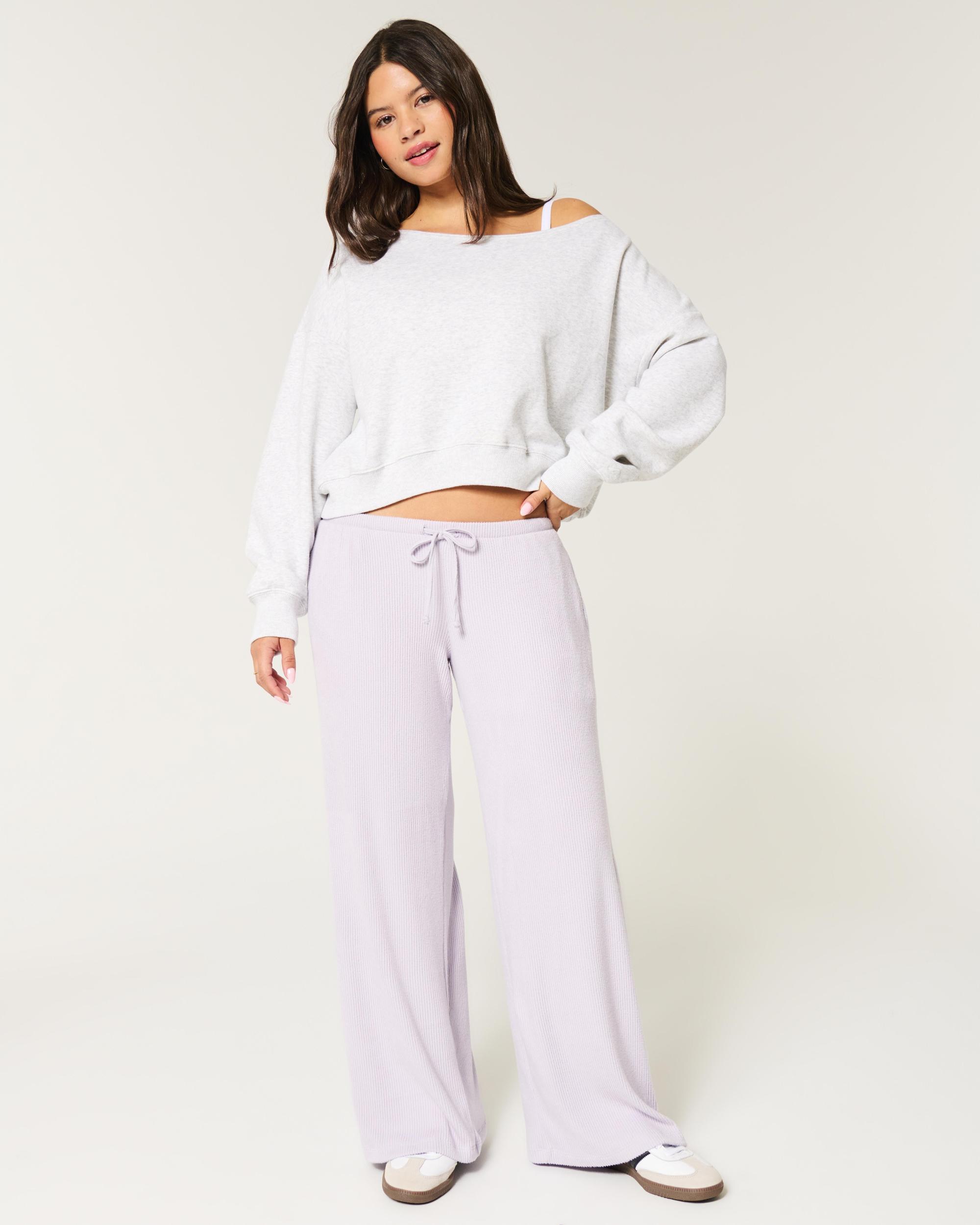 Cozy Ribbed Drawstring Baggy Pants Product Image