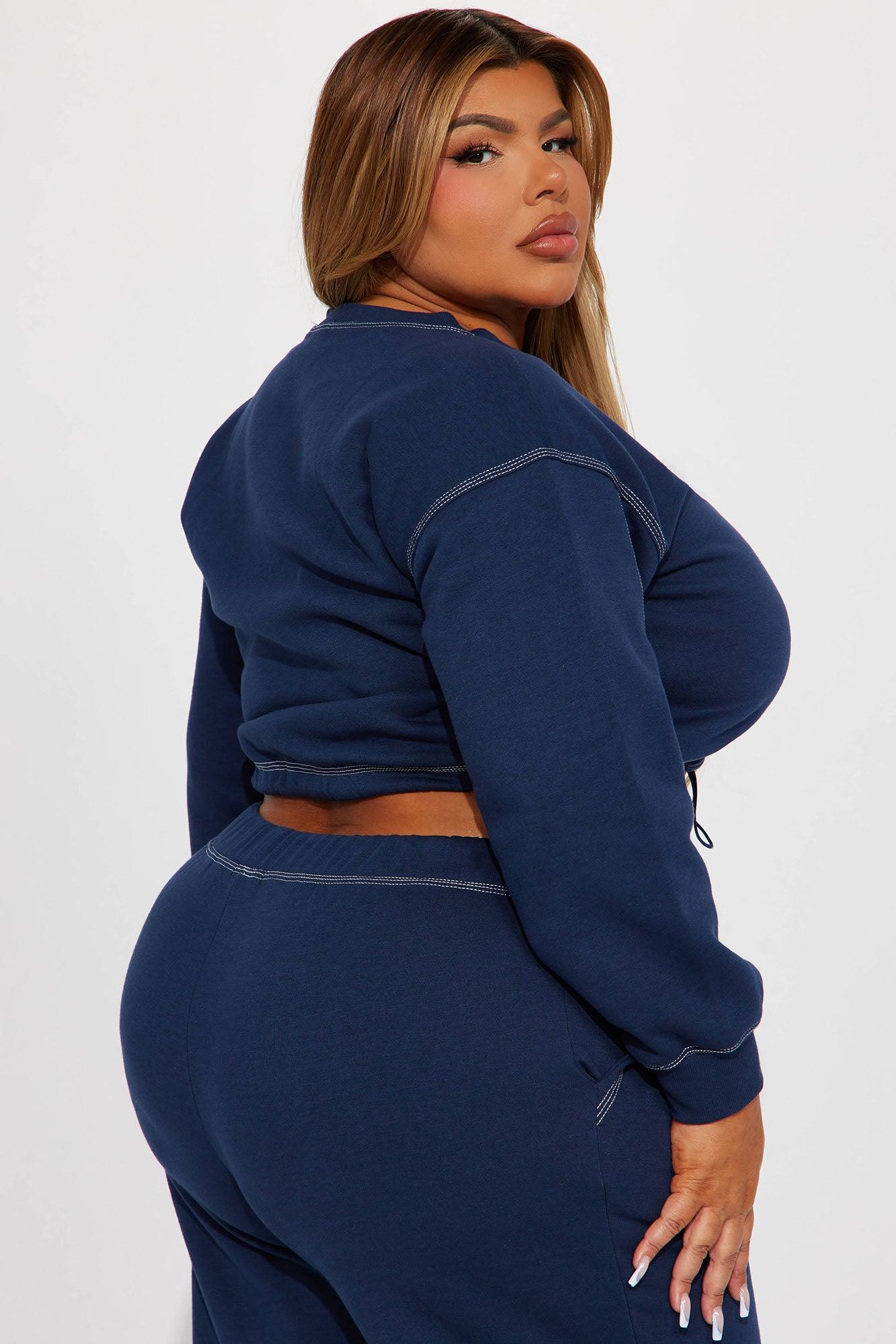 Aria Contrast Stitch Fleece Lounge Crew Neck - Navy Product Image