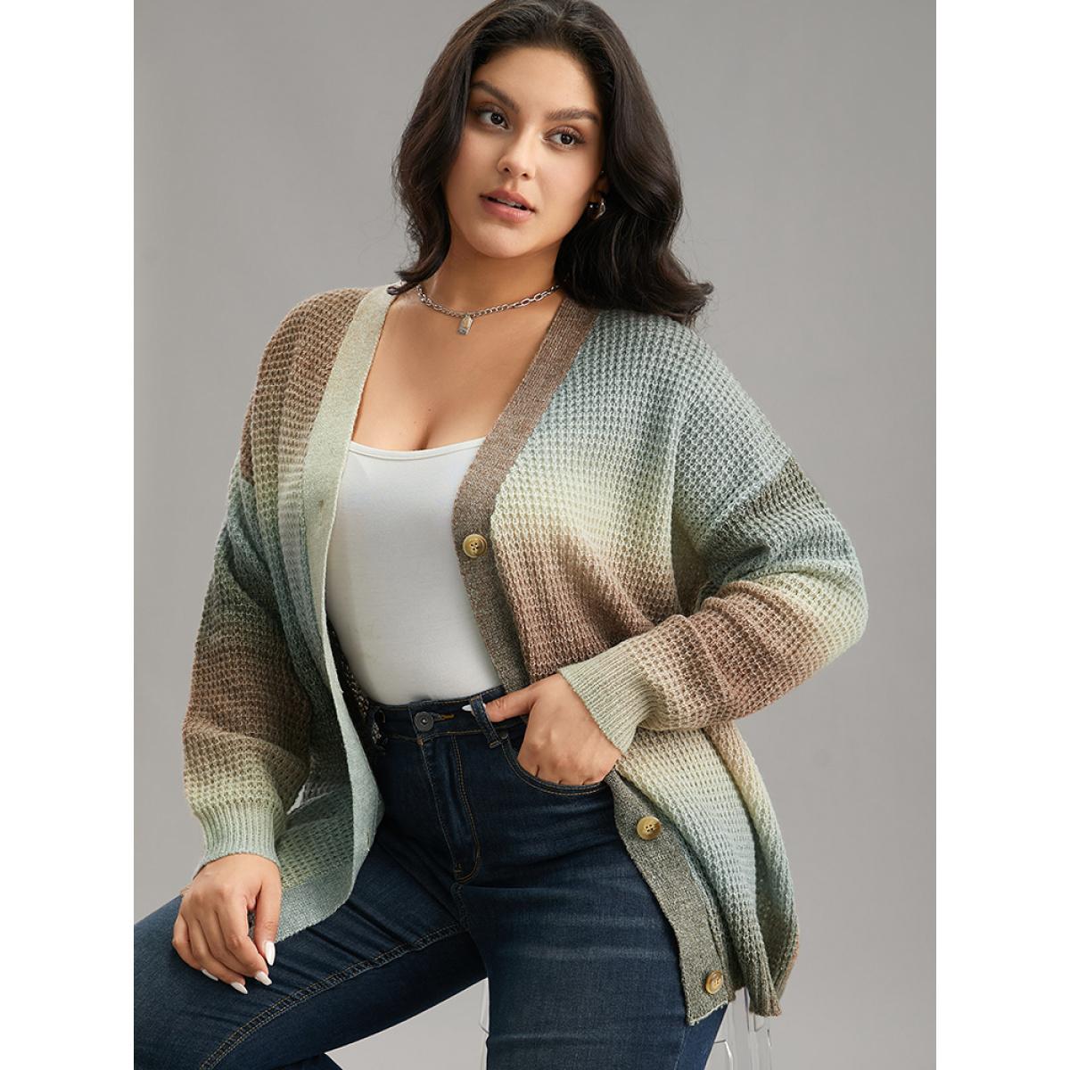 Plus Size Ombre Heather Button Fly Cardigan Multicolor Women Casual Loose Long Sleeve Dailywear Cardigans BloomChic 18-20/2X Product Image