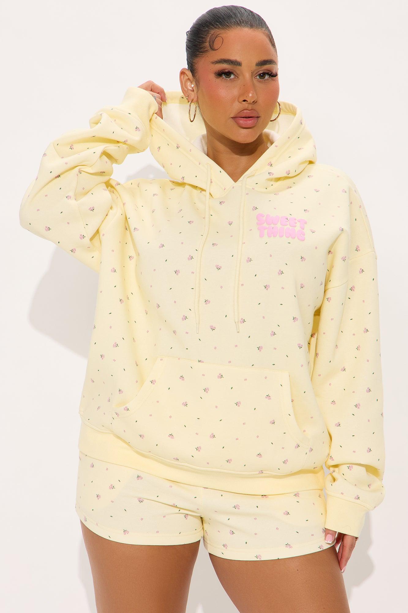 Happy Life  Ditsy Floral Sweatshort Set - Cream/combo Female Product Image