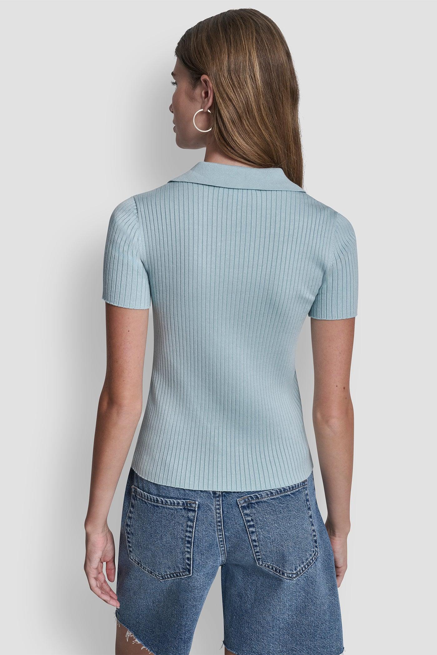 RIBBED POLO WITH RHINESTONE BUTTONS Product Image