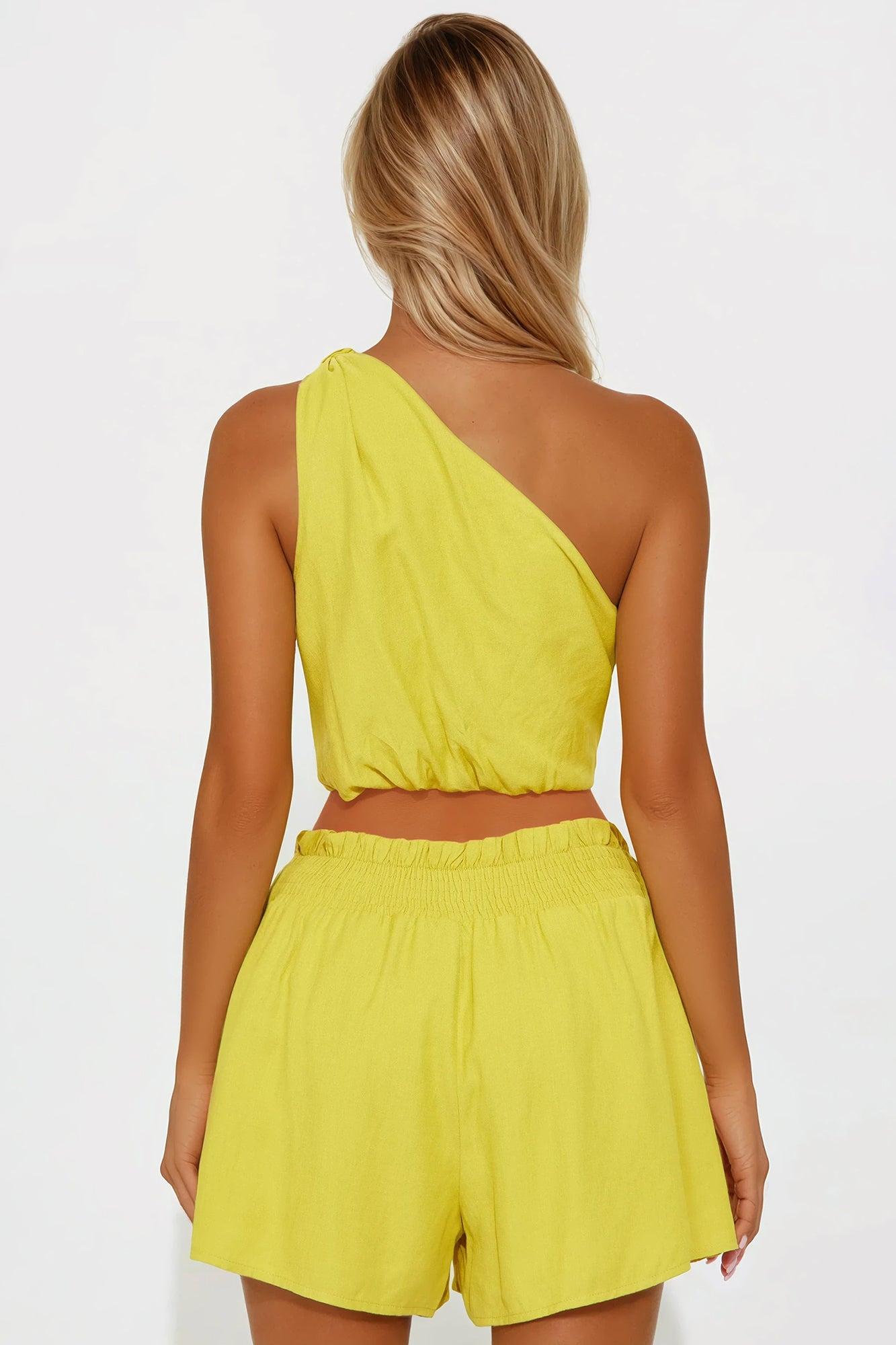 Serena Linen Short Set - Chartreuse Product Image