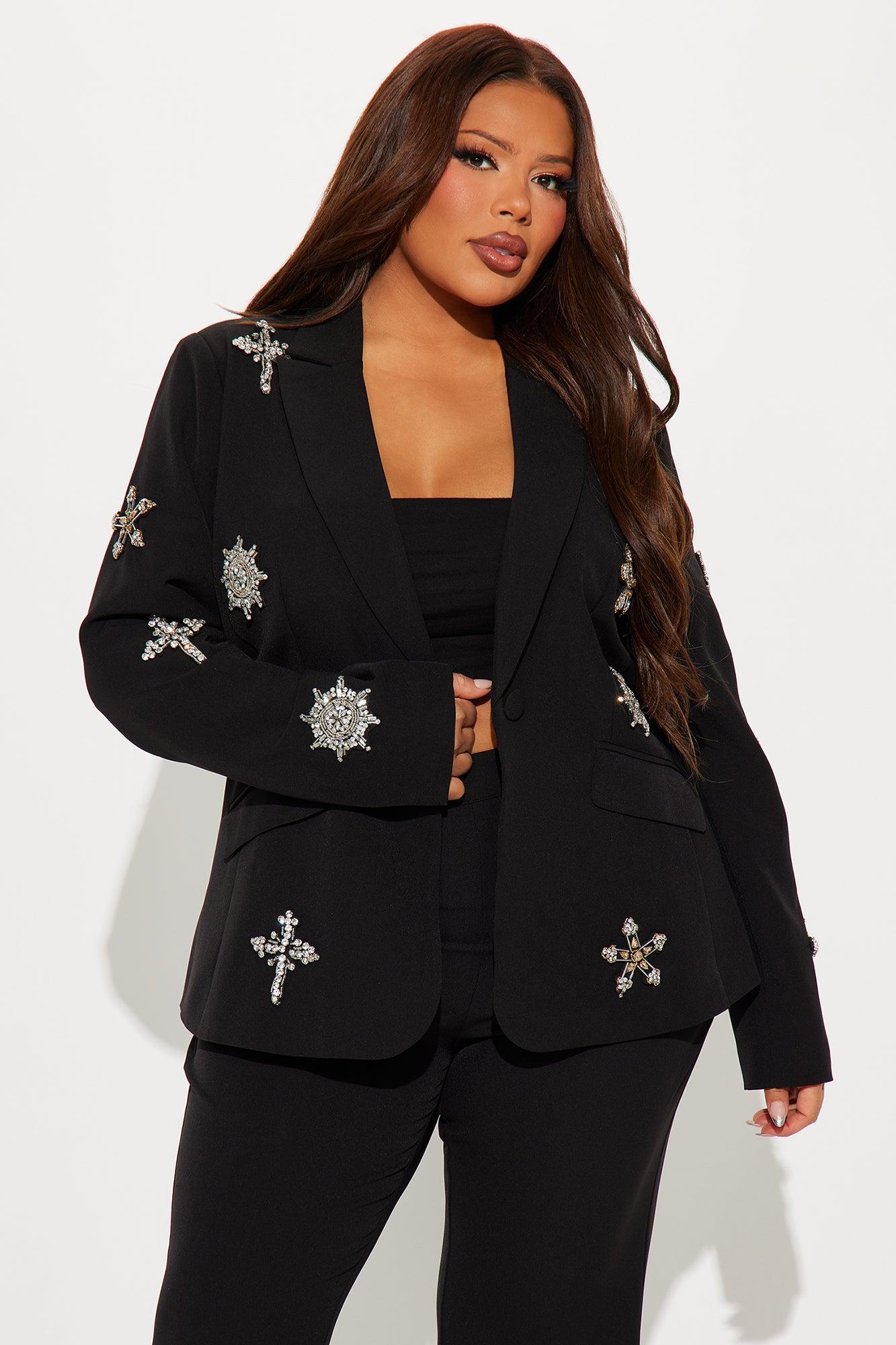 Star Studded Blazer Pant Set - Black Product Image