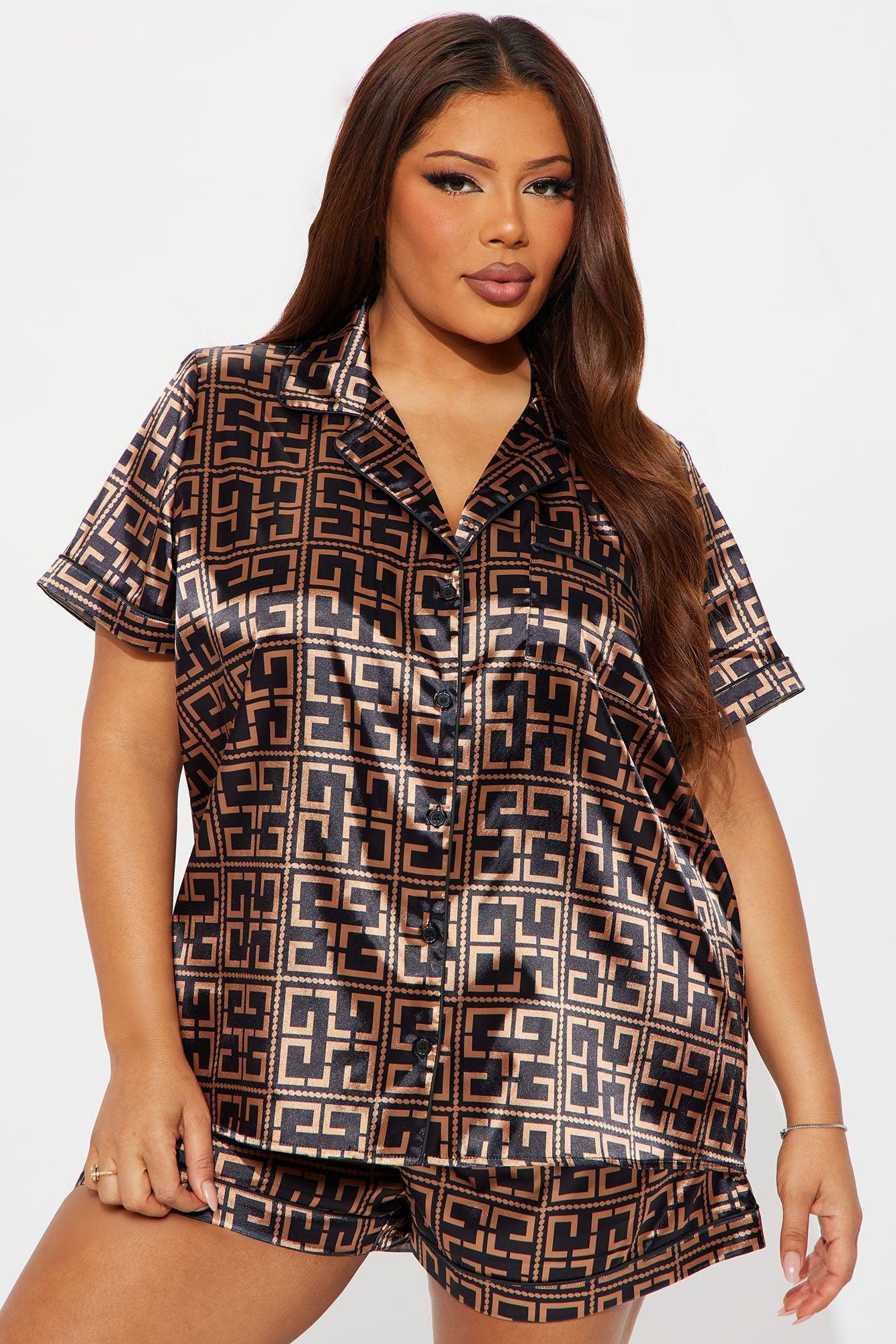 Bedtime Stretch Satin Short Sleeve PJ Short Set - Black/combo Female Product Image