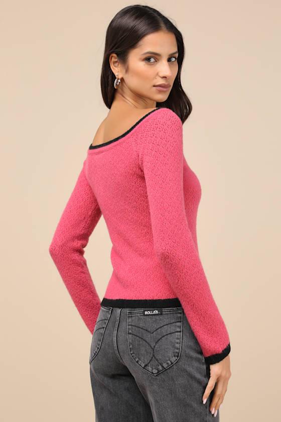 Rosy Posy Pink Off-the-Shoulder Sweater Top Product Image