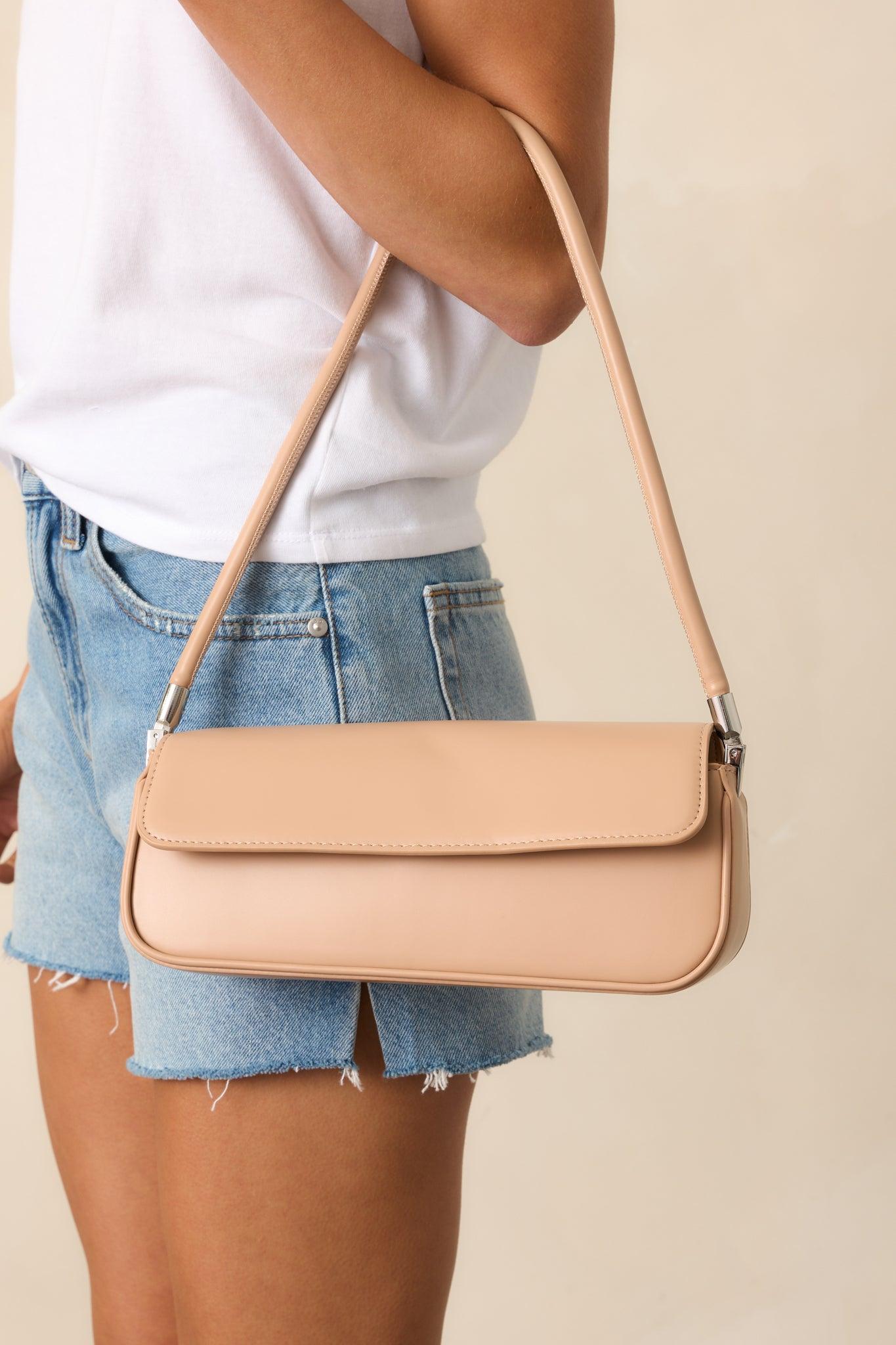 New York Nights Tan Faux Leather Baguette Handbag Product Image