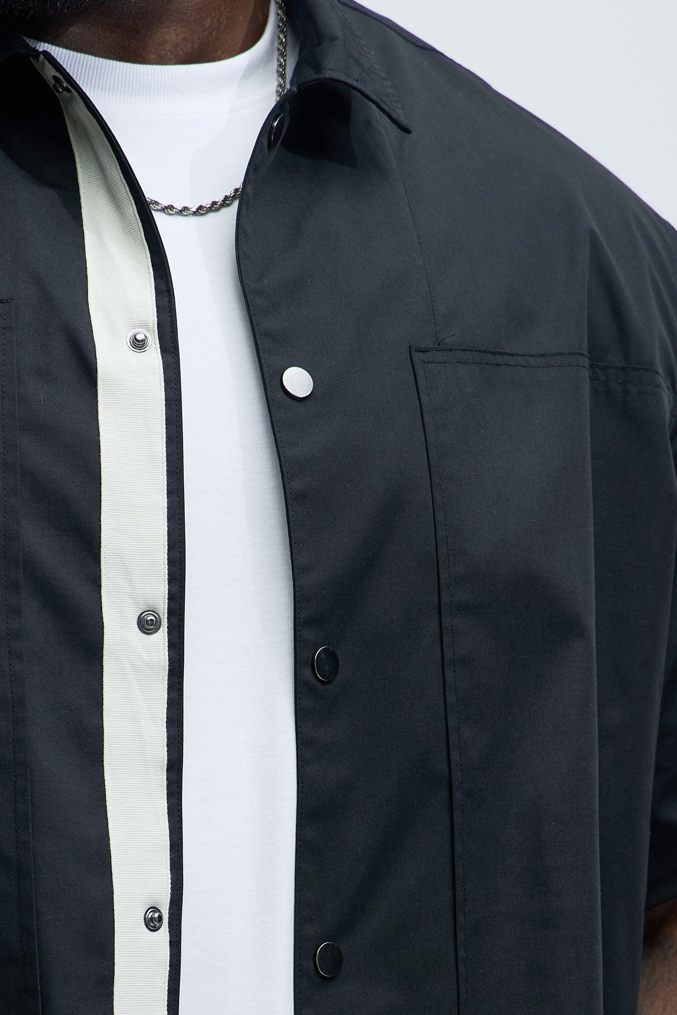 Contrast Panel Cropped Button Up Shirt - Black Product Image