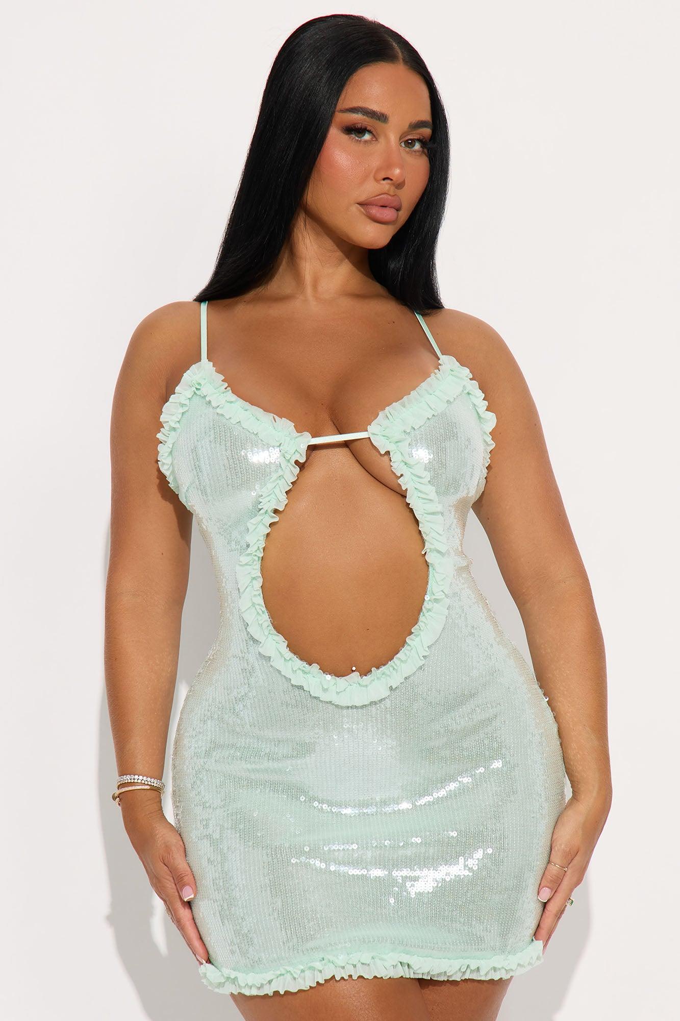 Star Of The Night Sequin Mini Dress - Aqua Female Product Image