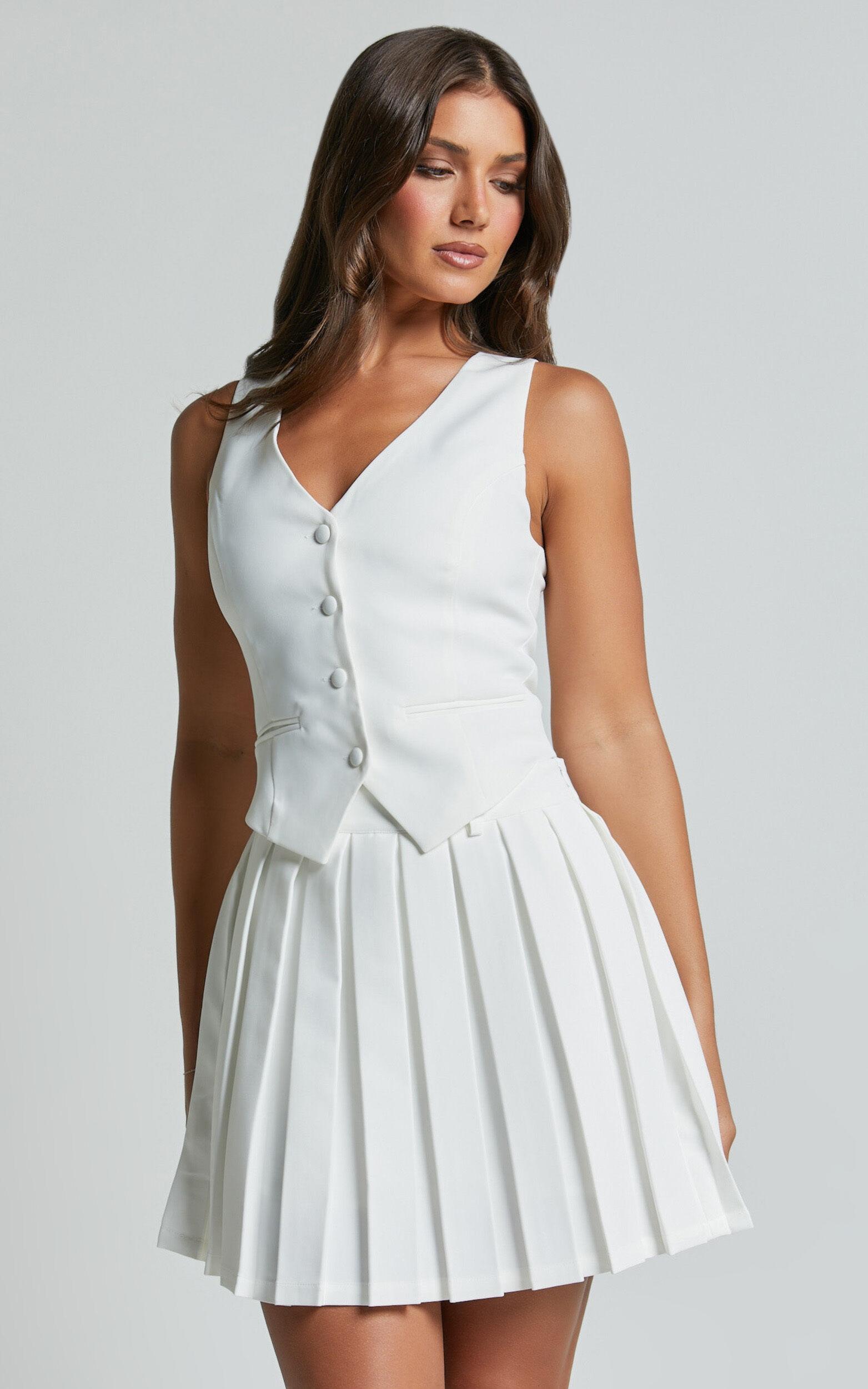 Harlee Vest - Fitted V Neck Tailored Vest Top in White Product Image