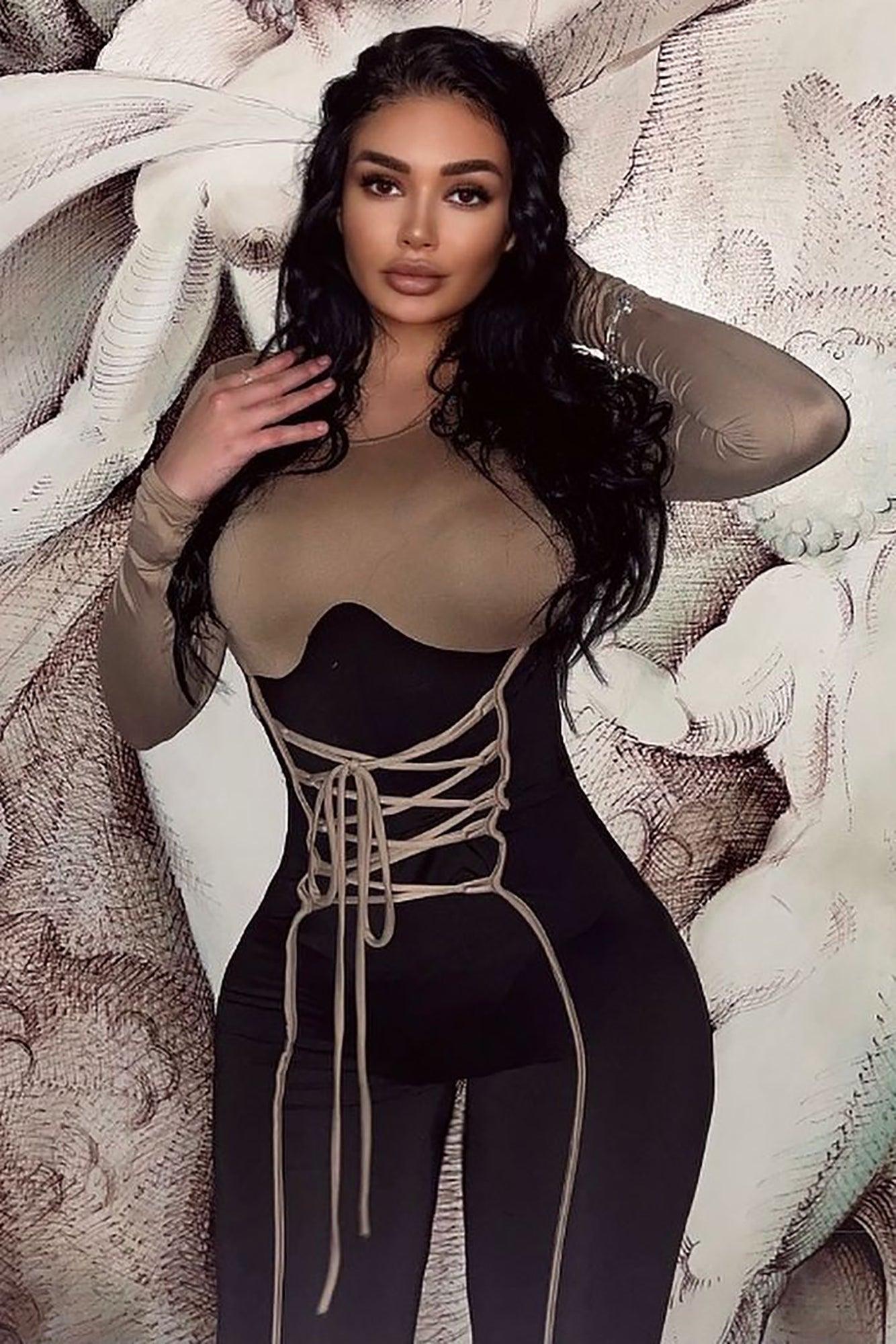 Lana Lace Up Jumpsuit - Nude/combo Product Image