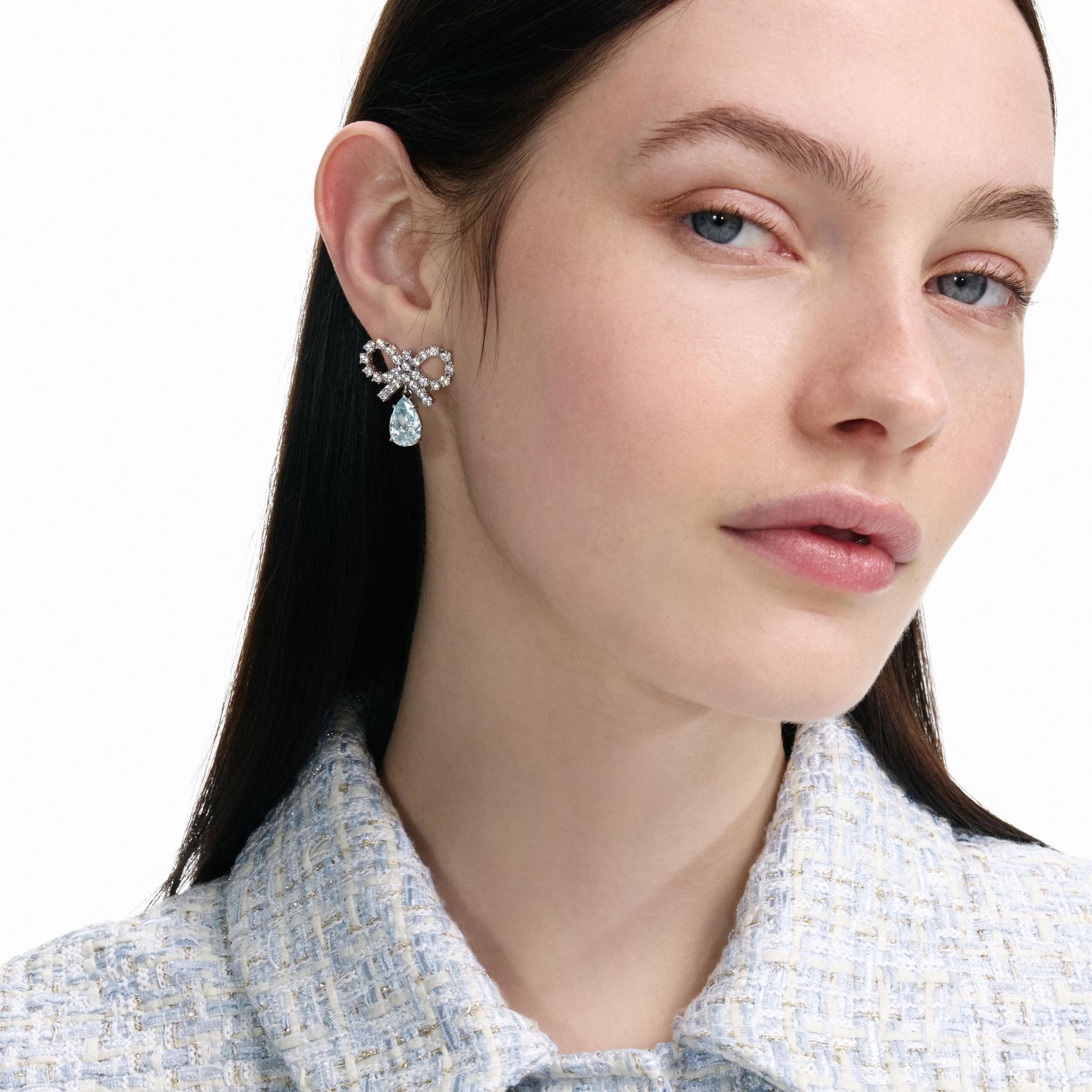 Micro Bow Blue Droplet Earrings Product Image