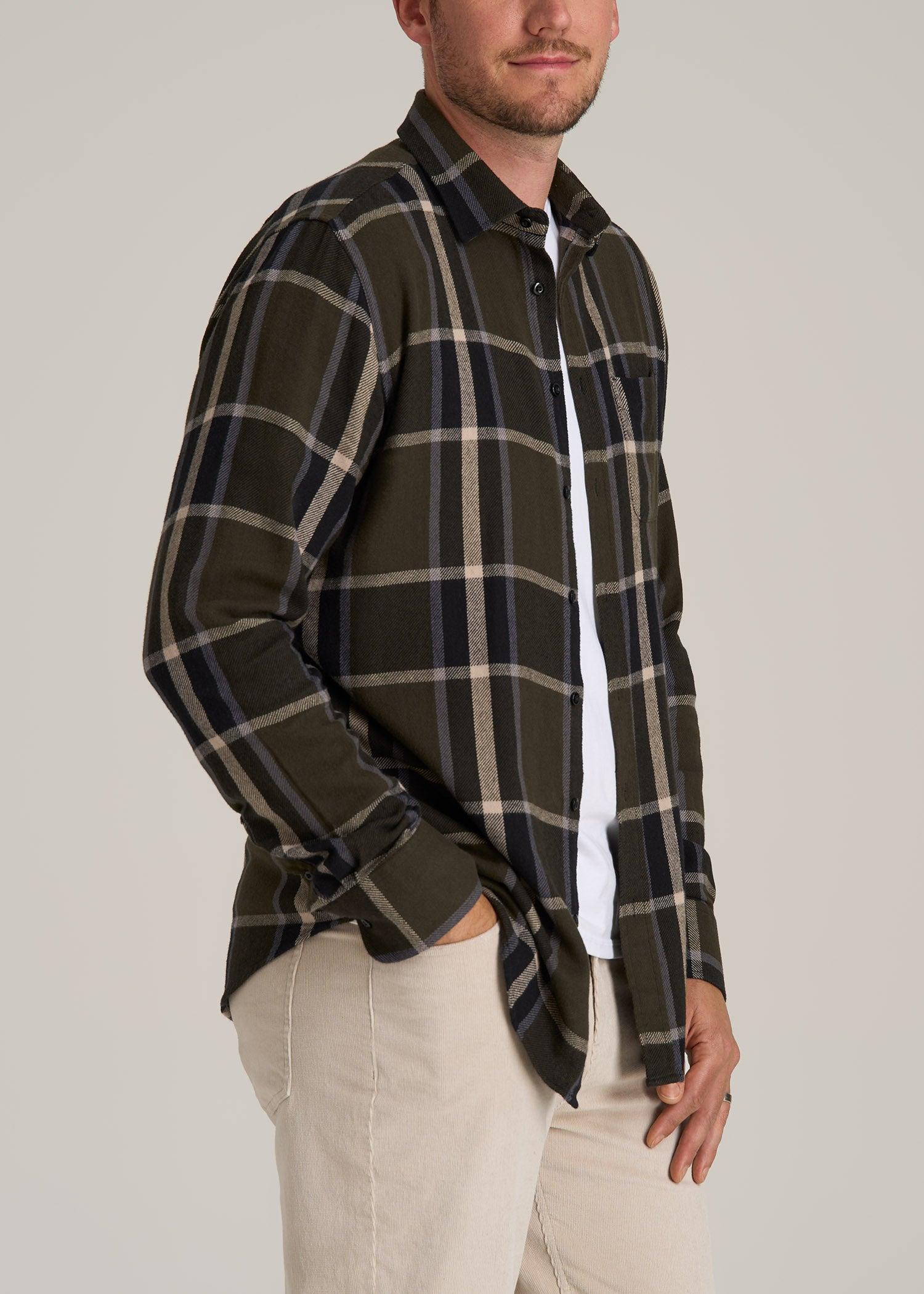 Nelson Flannel Shirt for Tall Men in Olive Plaid Male Product Image