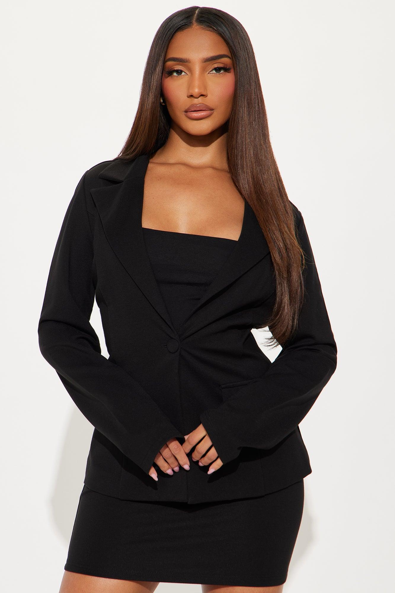 The Mia Double Lined Ponte Blazer Skirt Set - Black Product Image