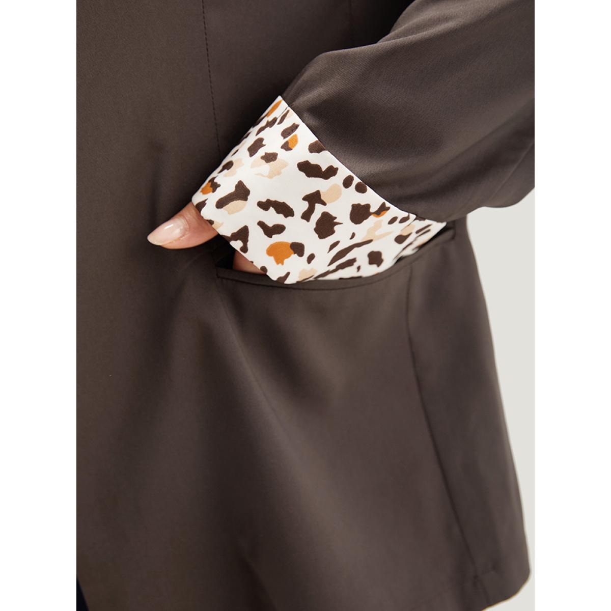 Plus Size Lapel Collar Patchwork Leopard Print Blazer DimGray Women Work Plain Contrast Sleeve Long Sleeve Lapel Collar 22-24/3X Pocket Office Blazers BloomChic Product Image