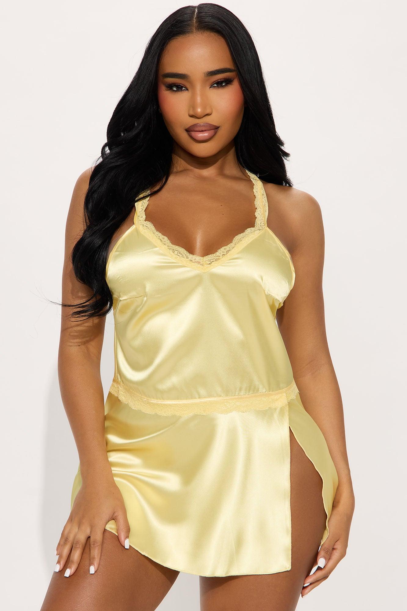 Talk So Sweet Satin Babydoll - Yellow Product Image