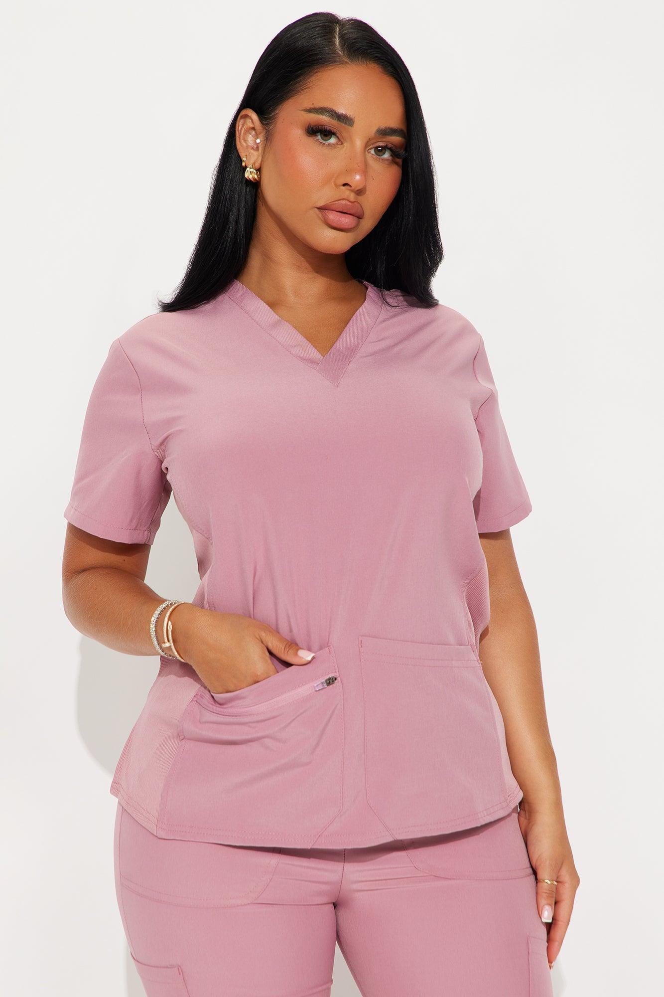 Check Up Side Rib Stretch Uniform Scrub Jogger Set - Mauve Female Product Image