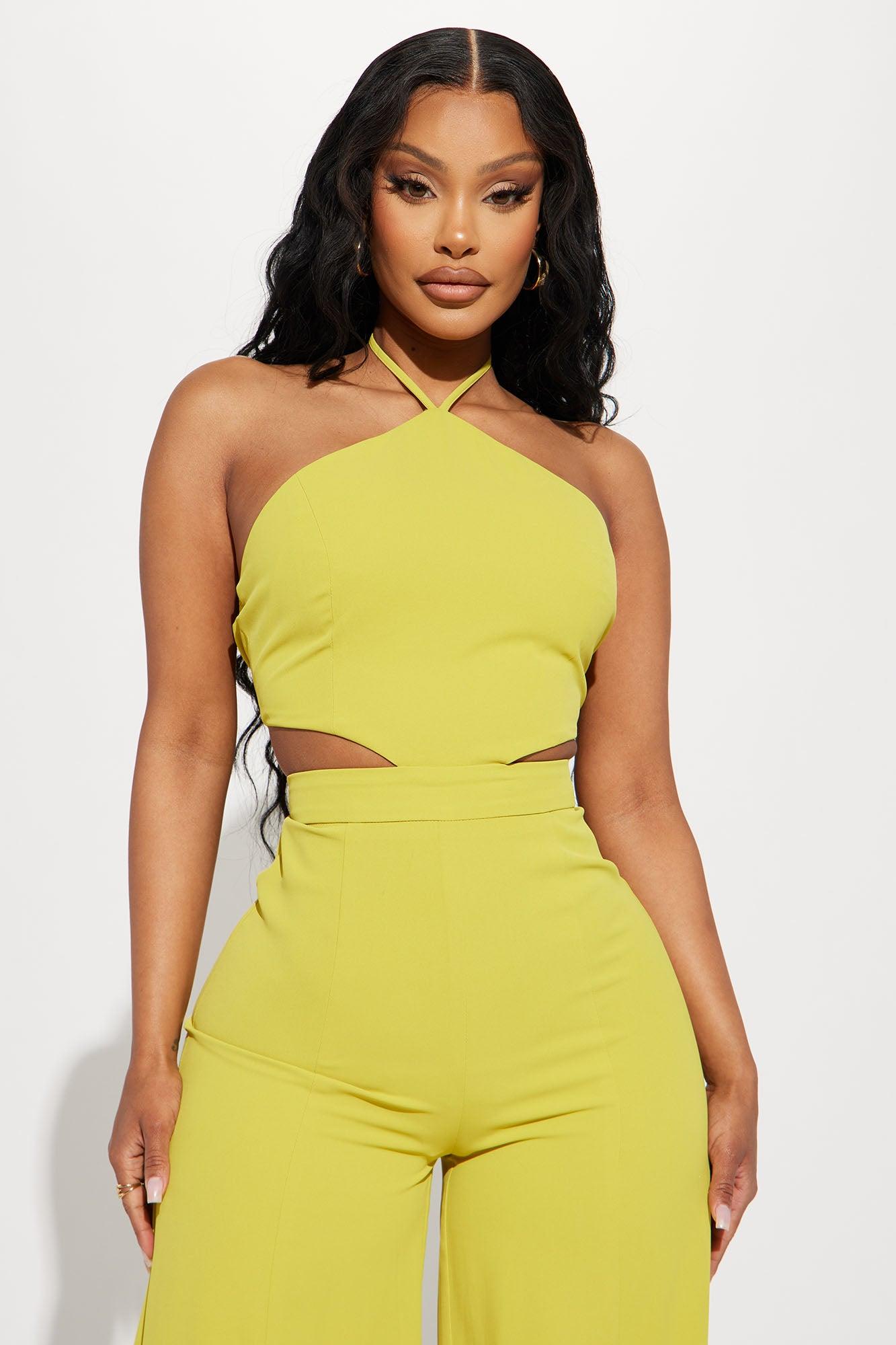 Sienna Halter Jumpsuit - Chartreuse Product Image