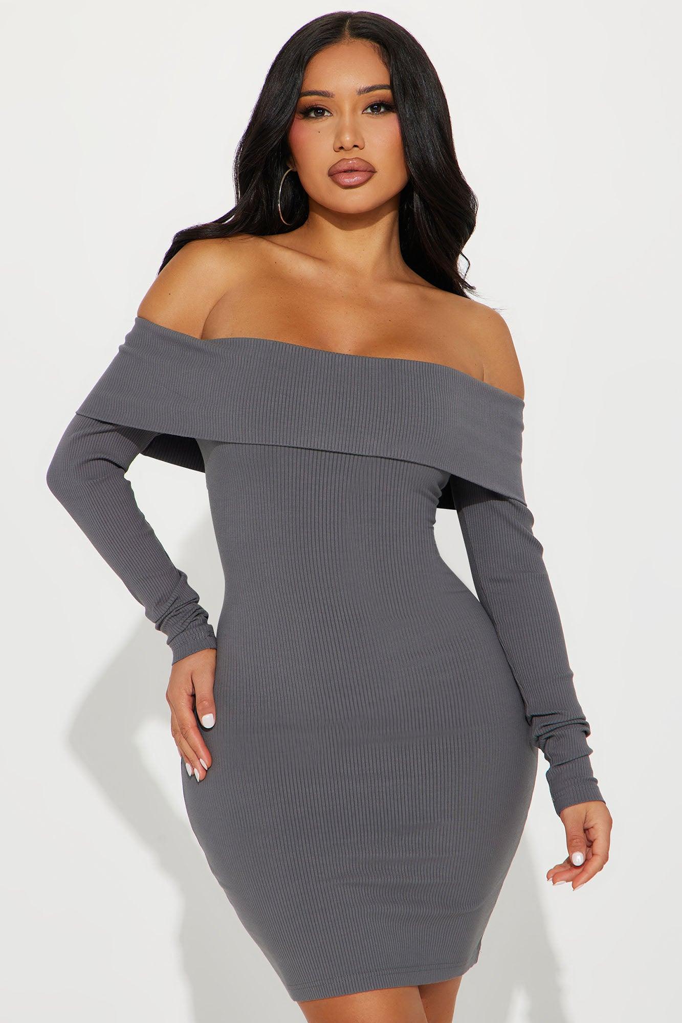 Modern Muse Long Sleeve Mini Dress - Charcoal Product Image