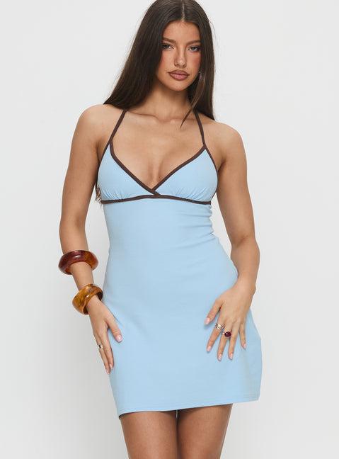 Baseline Halter Rib Mini Dress Blue / Brown Product Image