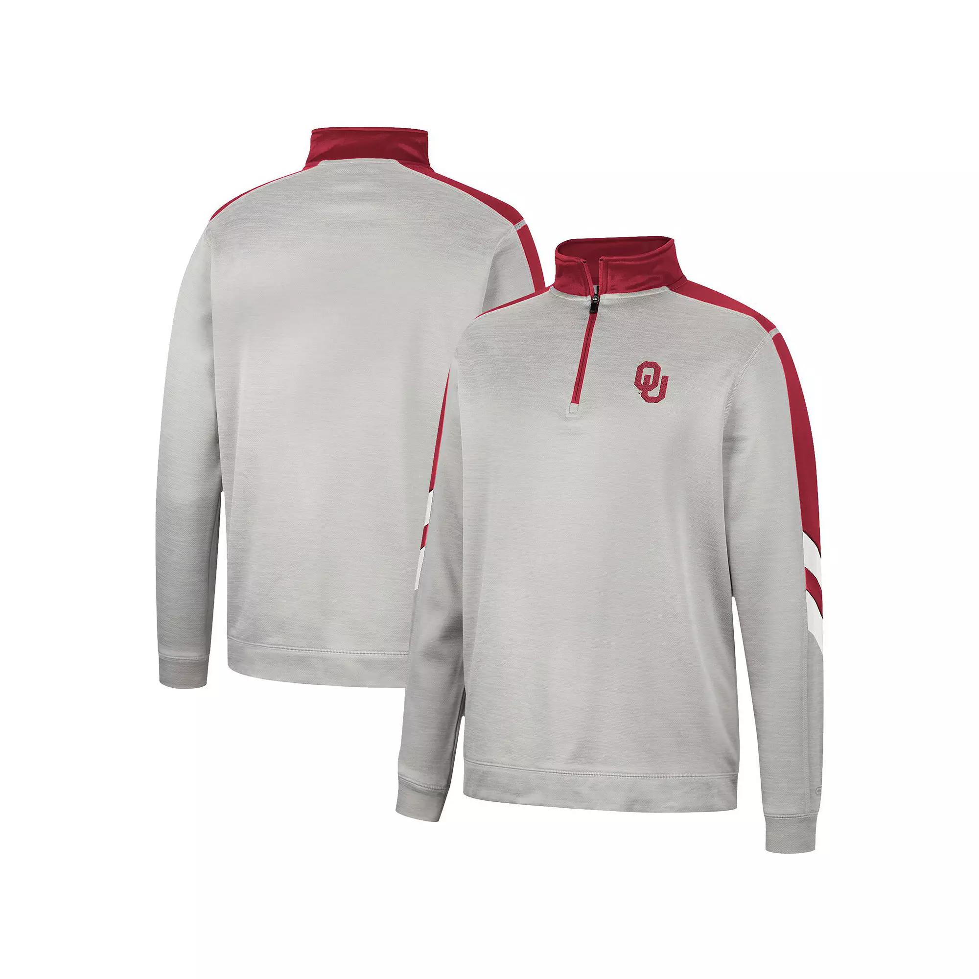 Men's Colosseum Gray/Crimson Oklahoma Sooners Bushwood Fleece Quarter-Zip Jacket, Size: Large, Grey Product Image