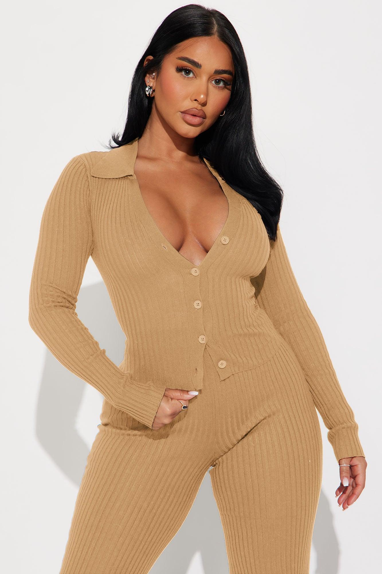 Bored Of You Ribbed Pant Set - Tan Product Image