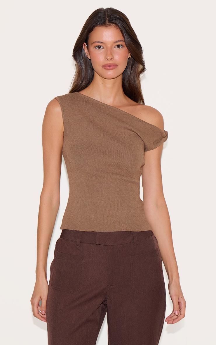 Mocha Fine Knit Twist Neck Vest Top Product Image