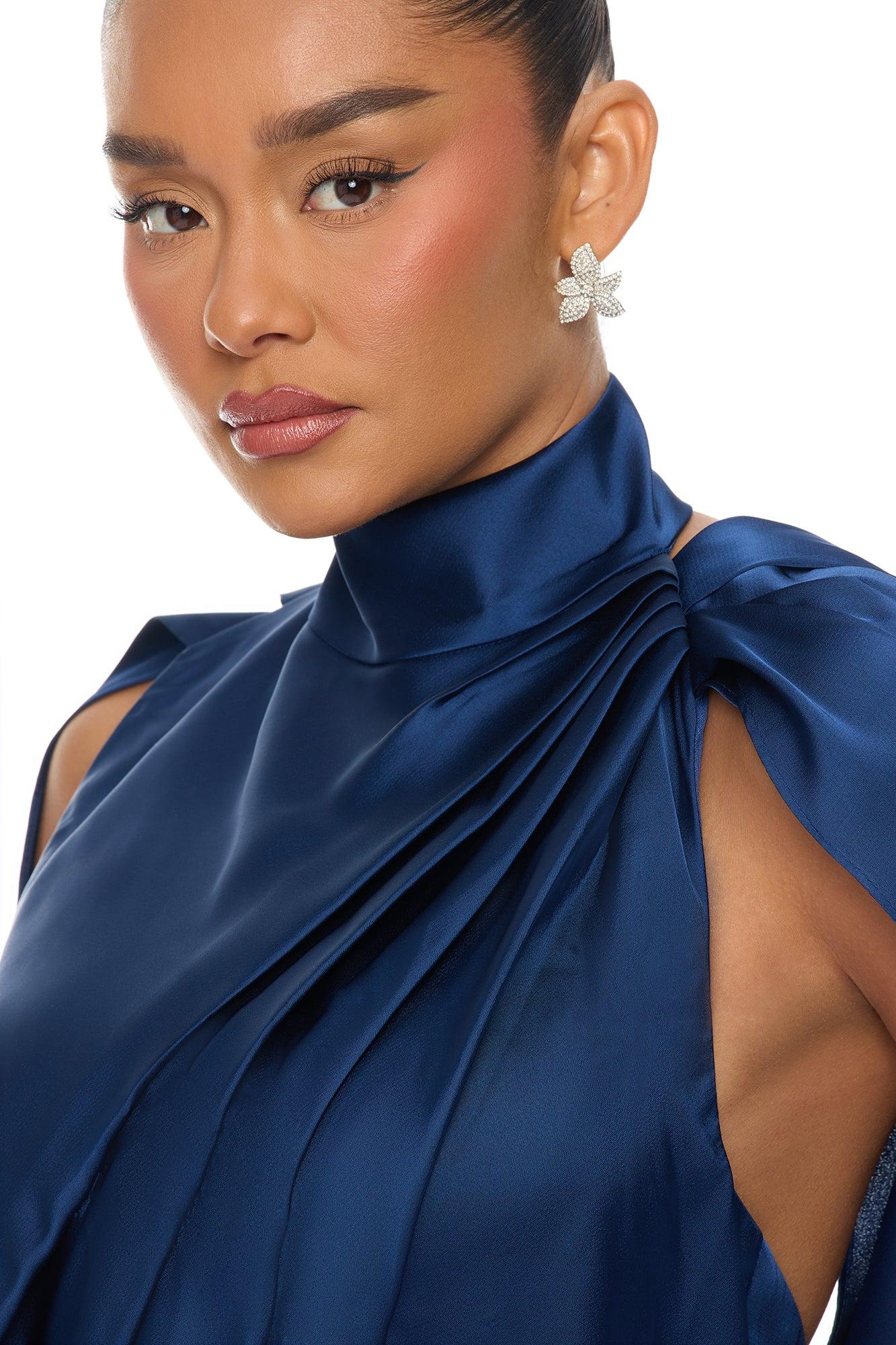 Rachelle Draped Satin Mini Dress - Navy Female Product Image