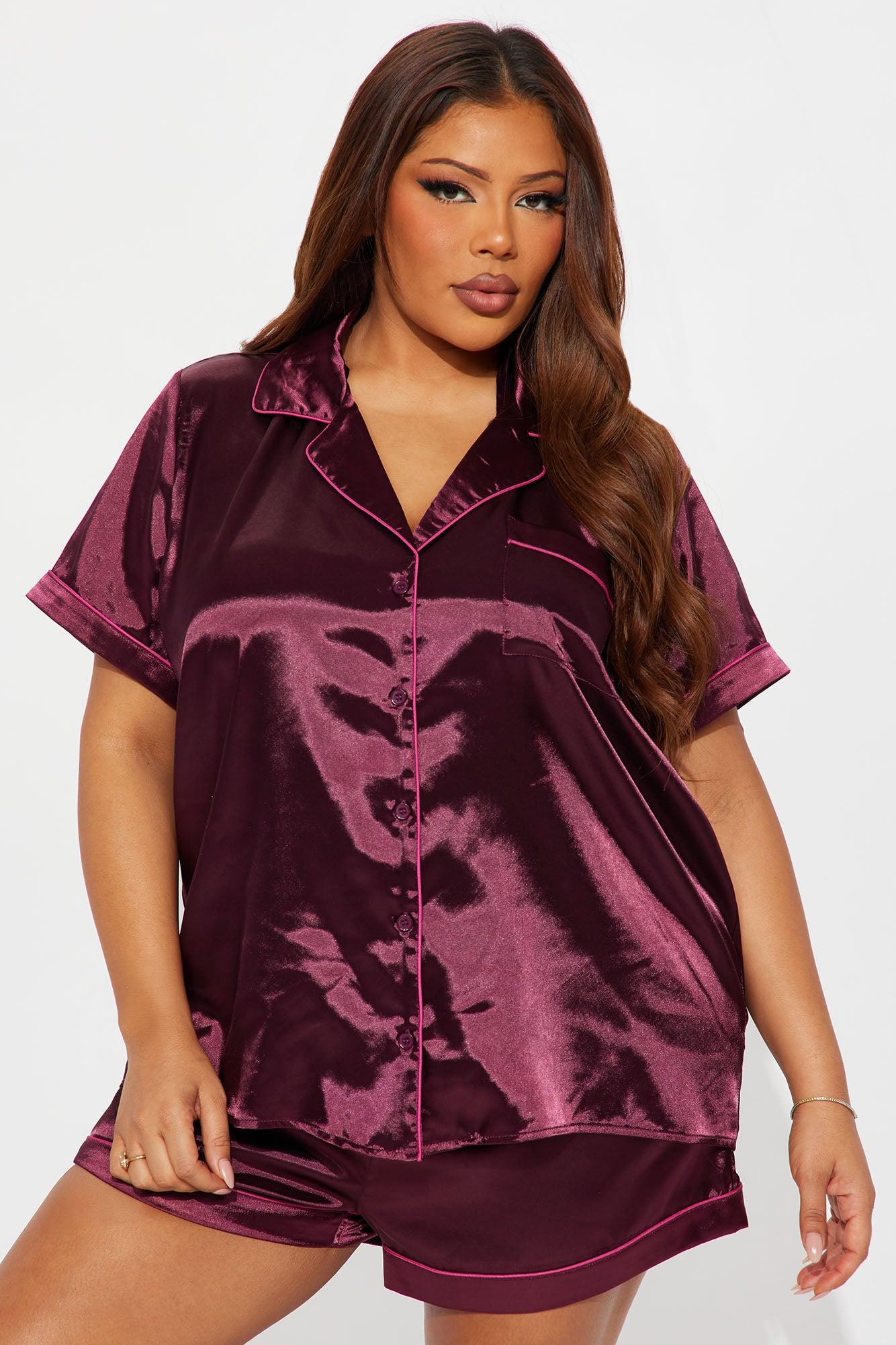 Bedtime Stretch Satin Short Sleeve PJ Short Set - Wine Female Product Image