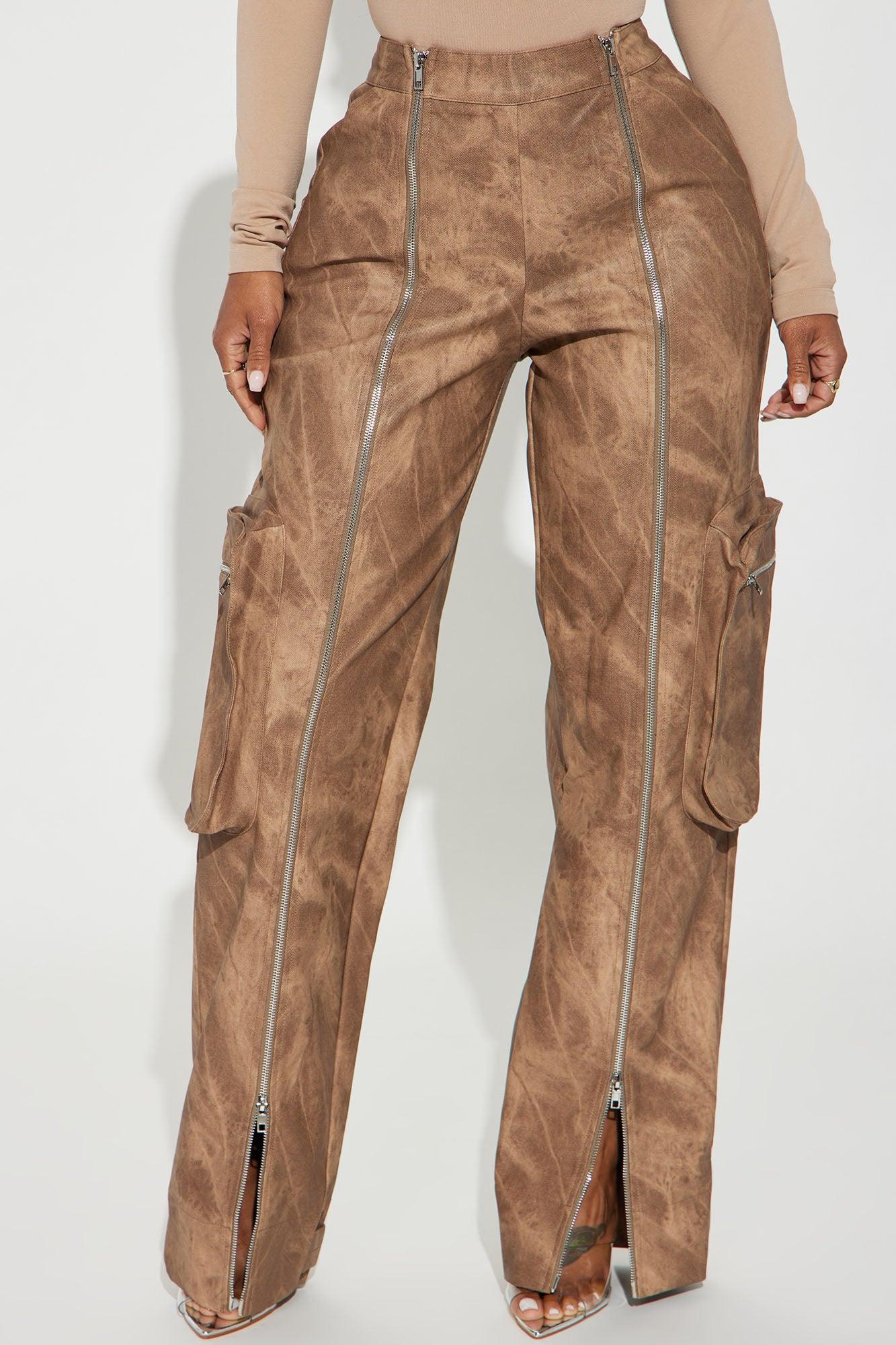 Lyra Washed Faux Leather Pant - Brown Product Image