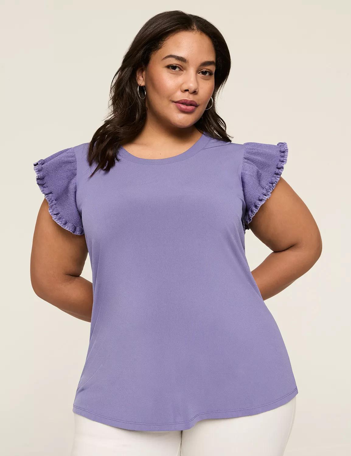 Ruffle Sweater-Sleeve Scoop-Neck Top Product Image