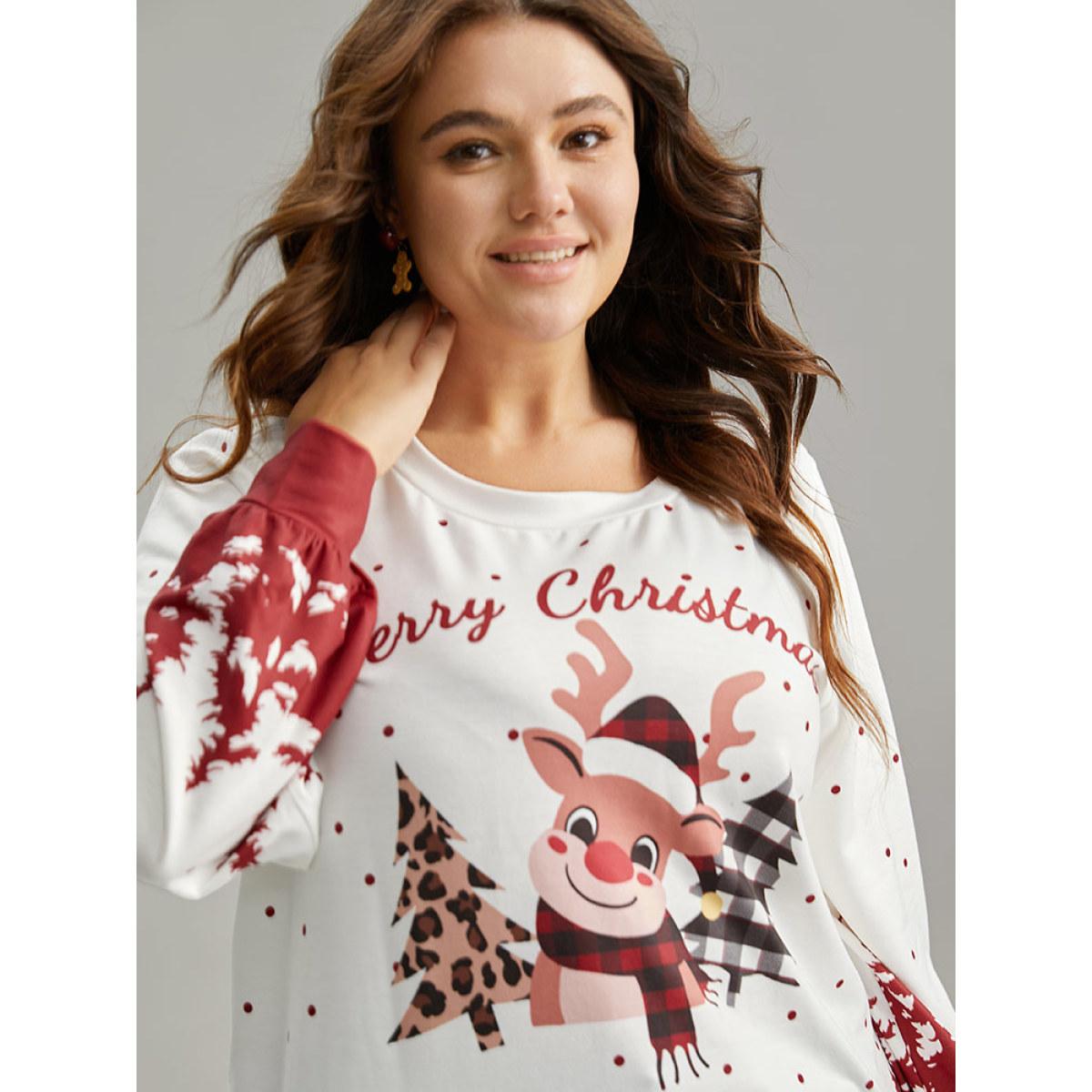 Plus Size Graphic Christmas Round Neck Sweatshirt Women Multicolor Casual Printed Festival-Christmas Sweatshirts BloomChic 14-16/1X Product Image