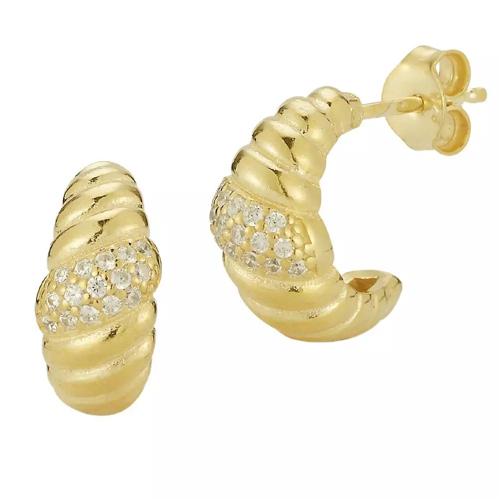 Sunkissed Sterling Cubic Zirconia Croissant Huggie Hoop Earrings, Women's, Gold Tone Product Image