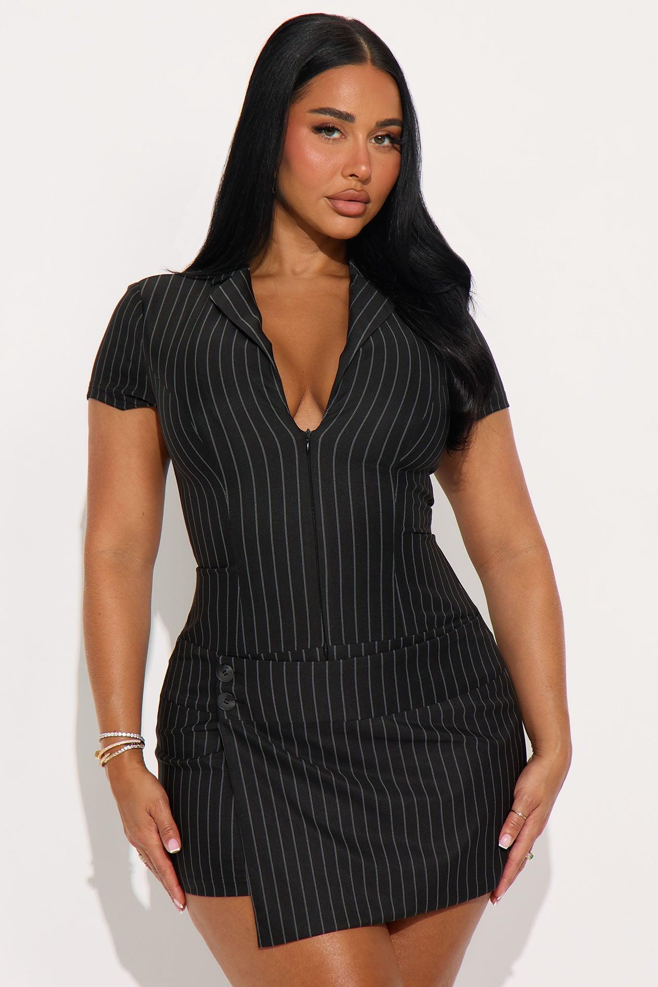 Morgan Pinstripe Mini Dress - Black Female Product Image