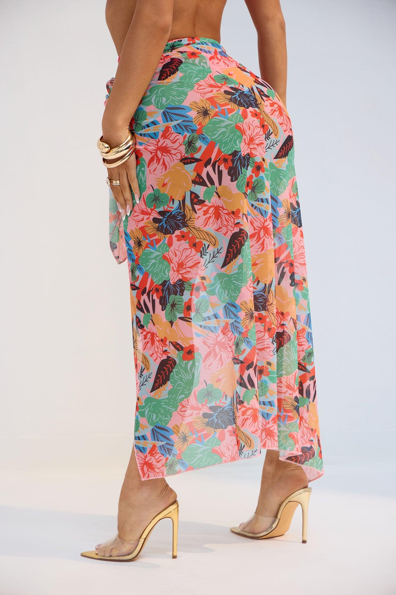 Moana Tropical Mesh Maxi Cover Up Sarong - Aqua/Combo Product Image