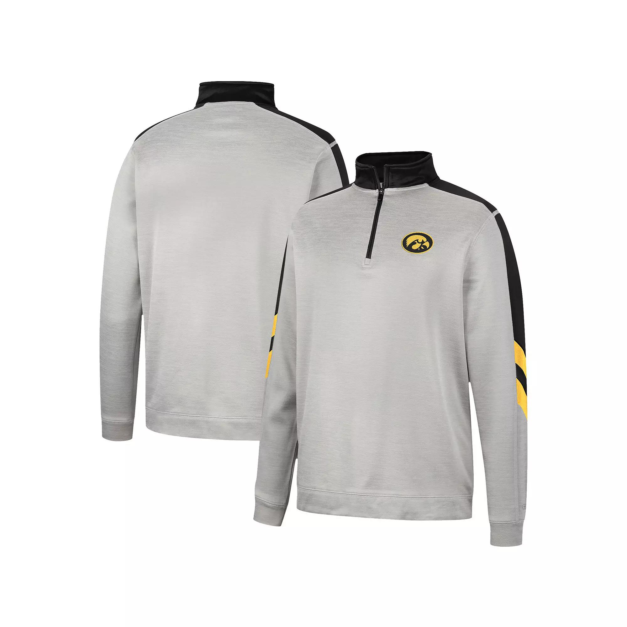 Men's Colosseum Gray/Black Iowa Hawkeyes Bushwood Fleece Quarter-Zip Jacket,  Product Image