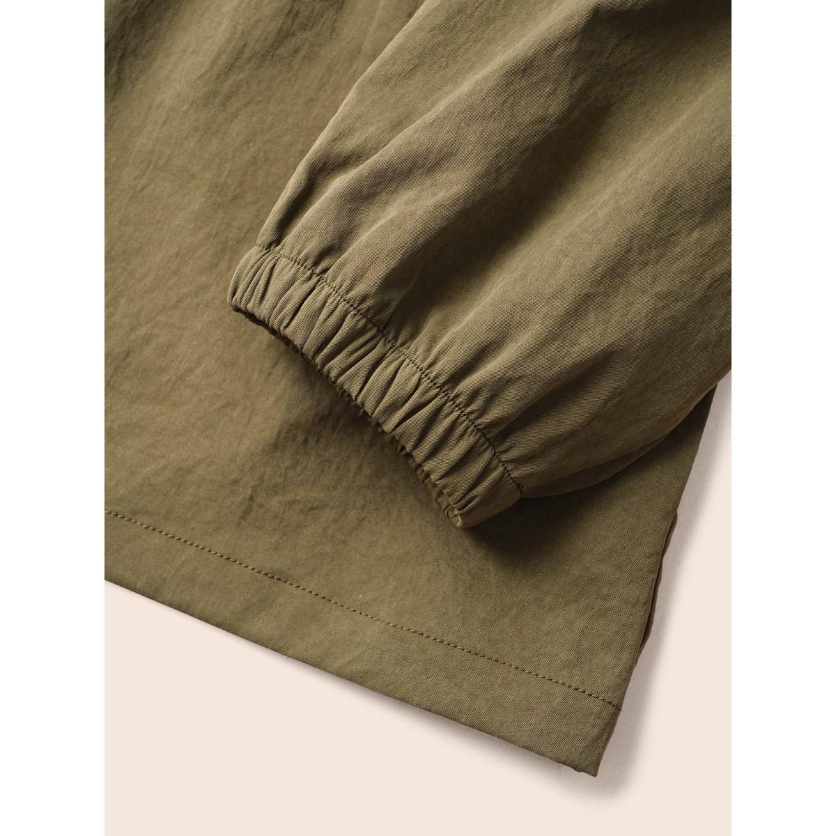 Plus Size Solid Flap Pocket Drawstring Jacket Women ArmyGreen Drawstring Side seam pocket Everyday Jackets BloomChic 26/4X Product Image