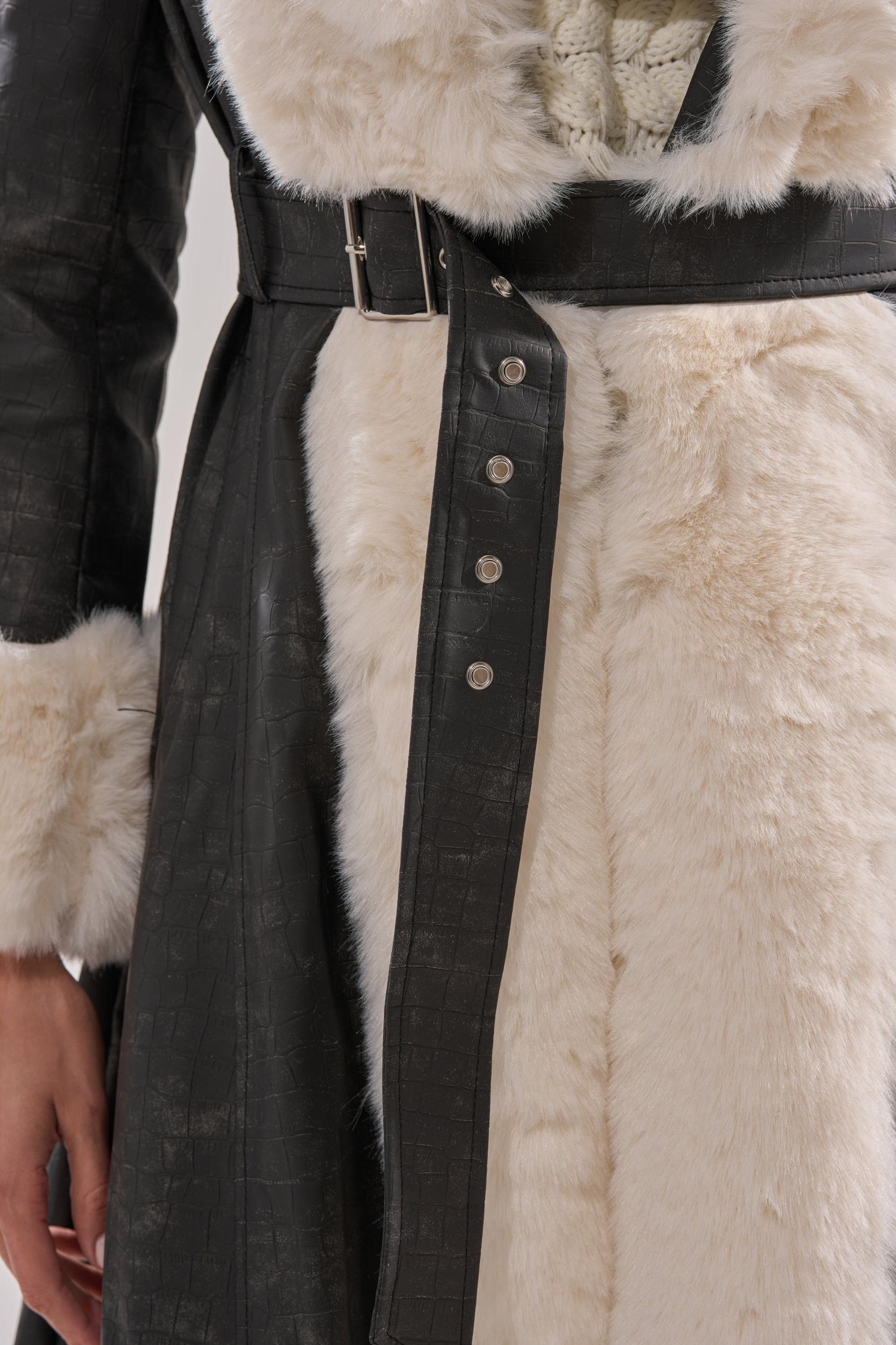 VIVIAN FUR TRIM TRENCH IN GREY Product Image