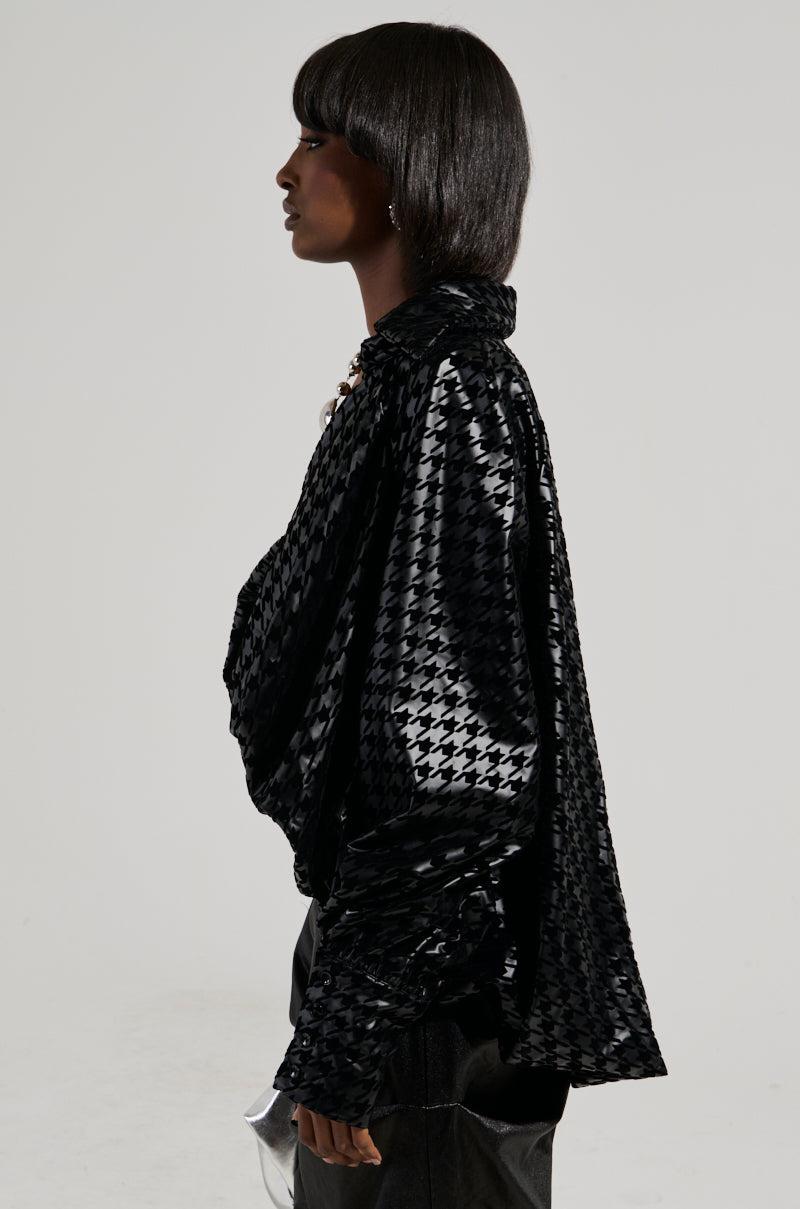 BADDEST OF EM ALL HOUNDSTOOTH FAUX LEATHER BLOUSE Product Image