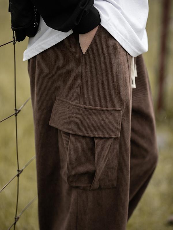 Men's Corduroy Flap Pocket Lace Up Cargo Pants Product Image