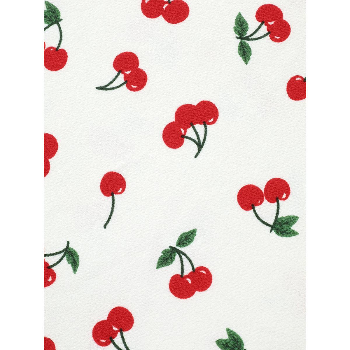 Plus Size Cherry Print Stretchy V-Neck T-Shirt WhiteSmoke Women Casual Non Fruit V-neck Everyday T-shirts BloomChic 28/5X Product Image