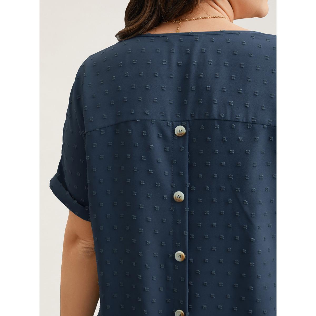 Plus Size Indigo Back-Button Textured V-Neck Shirt Women Timeless Short sleeve V-neck Elegant Blouses BloomChic 18-20/2X Product Image