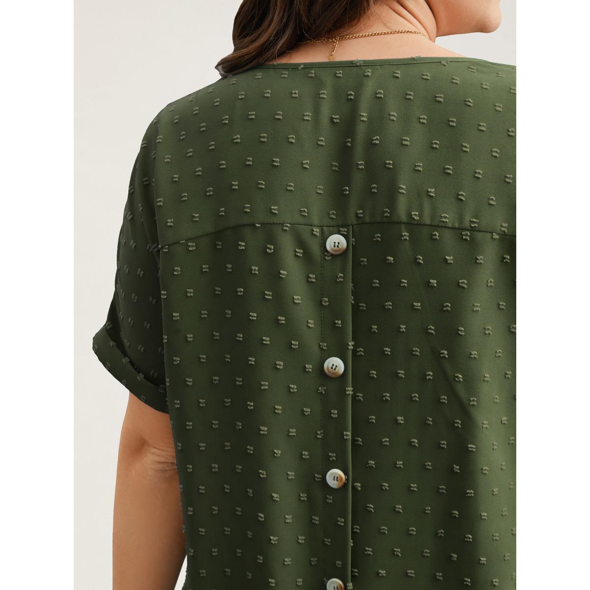 Plus Size ArmyGreen Back-Button Textured V-Neck Shirt Women Timeless Short sleeve V-neck Elegant Blouses BloomChic 14-16/1X Product Image