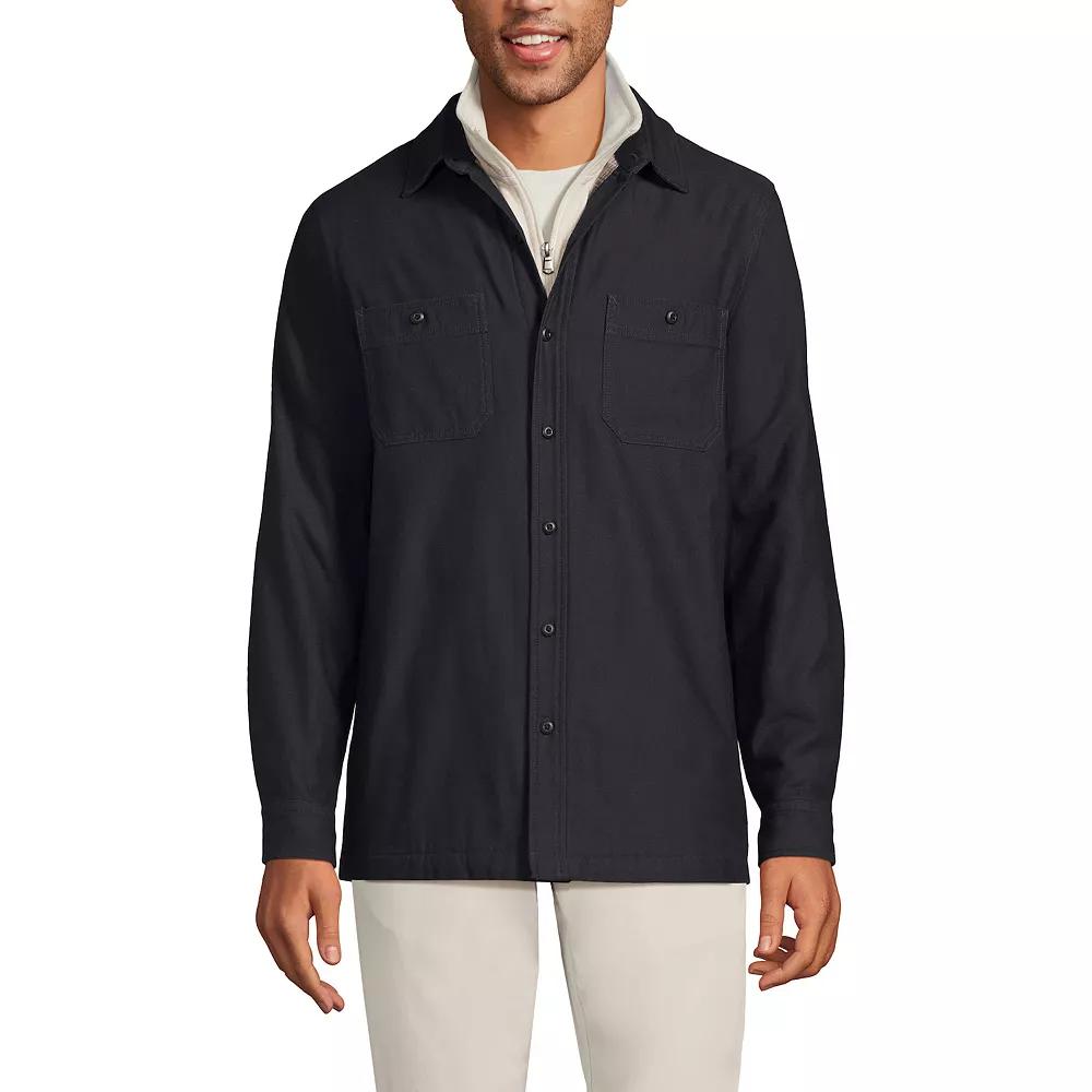 Men's Lands' End Lightweight Canvas Button-Up Shirt Jacket, Size: Medium, Black Slate Product Image