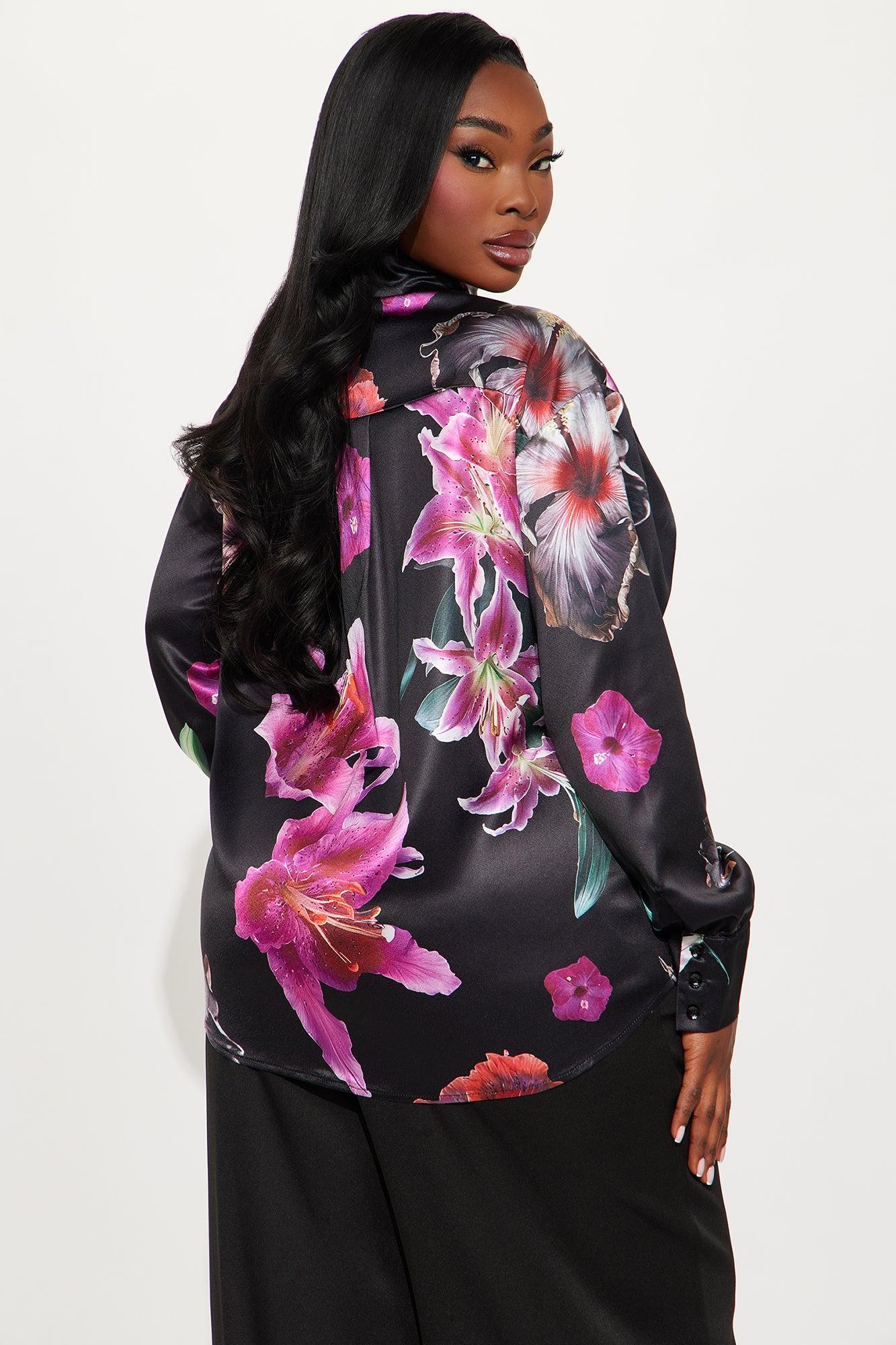 Lily Love Satin Shirt - Black/Pink Female Product Image
