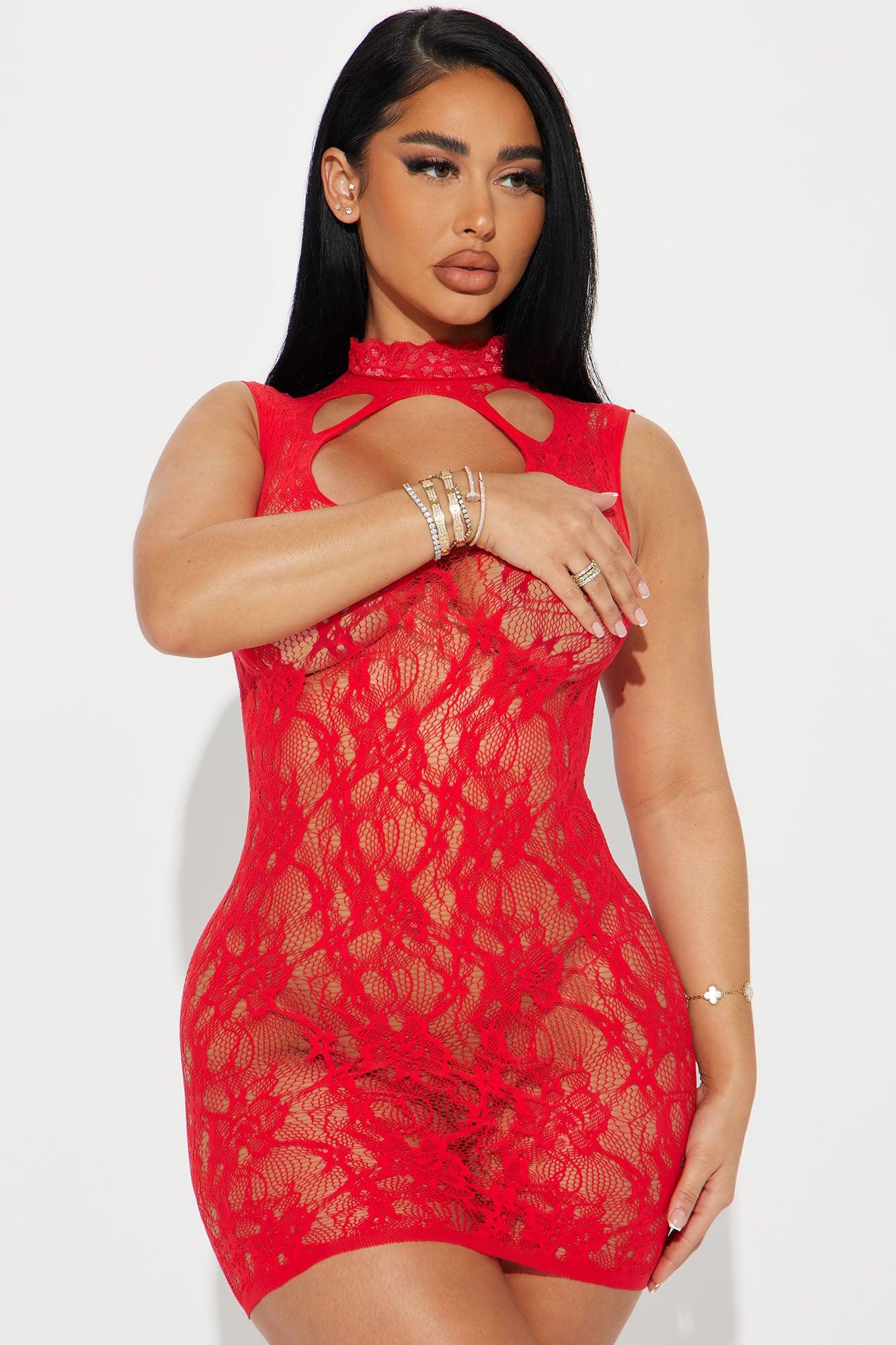 Try And Catch Up Lace Dress Bodystocking - Red Product Image