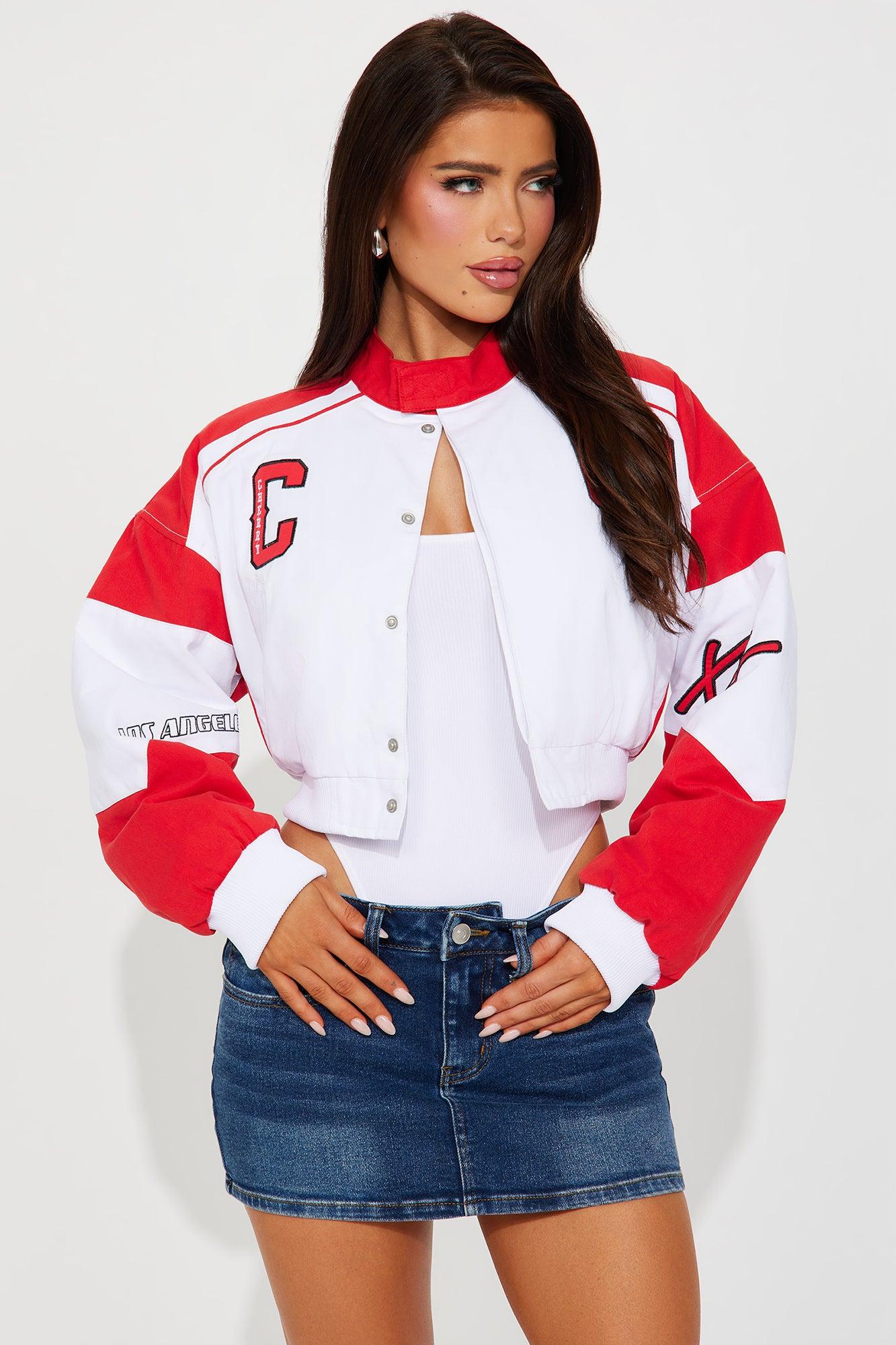 Cherry Bomb Bomber Jacket - Red/combo Female Product Image