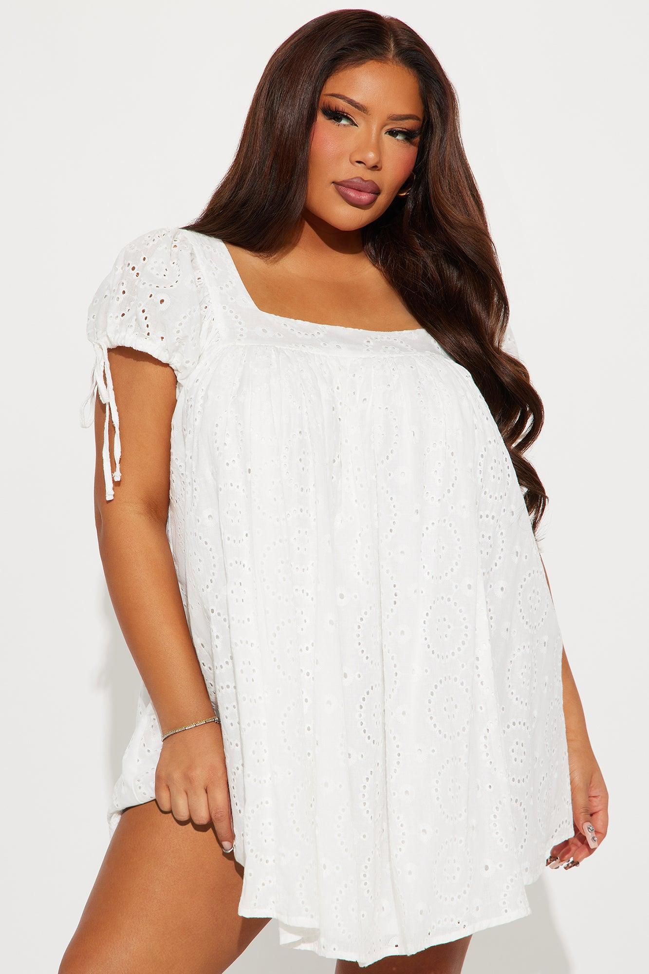 Maya Eyelet Mini Dress - White Product Image