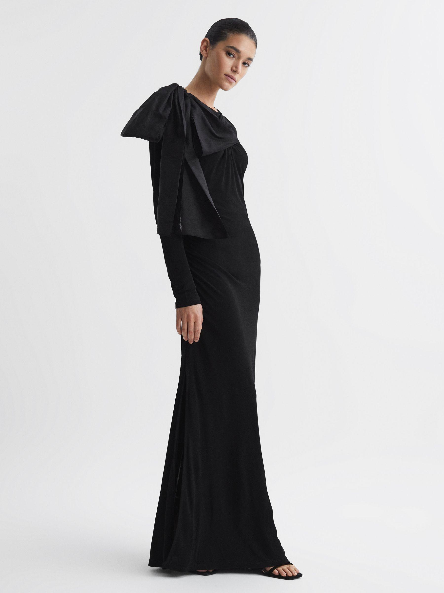 Bodycon Bow Maxi Dress in Black Product Image