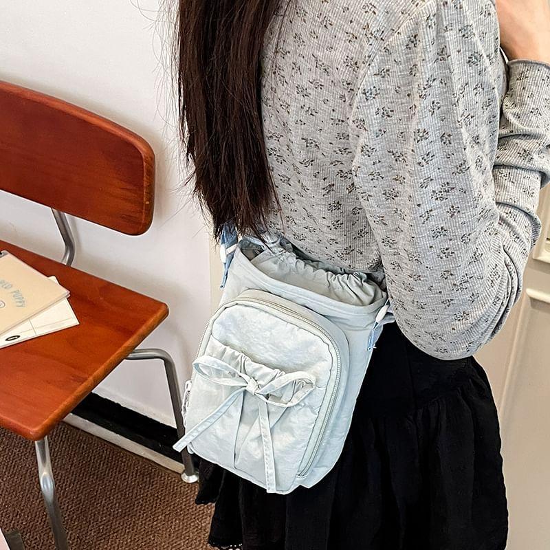 Plain Bow Accent Nylon Crossbody Bag Product Image